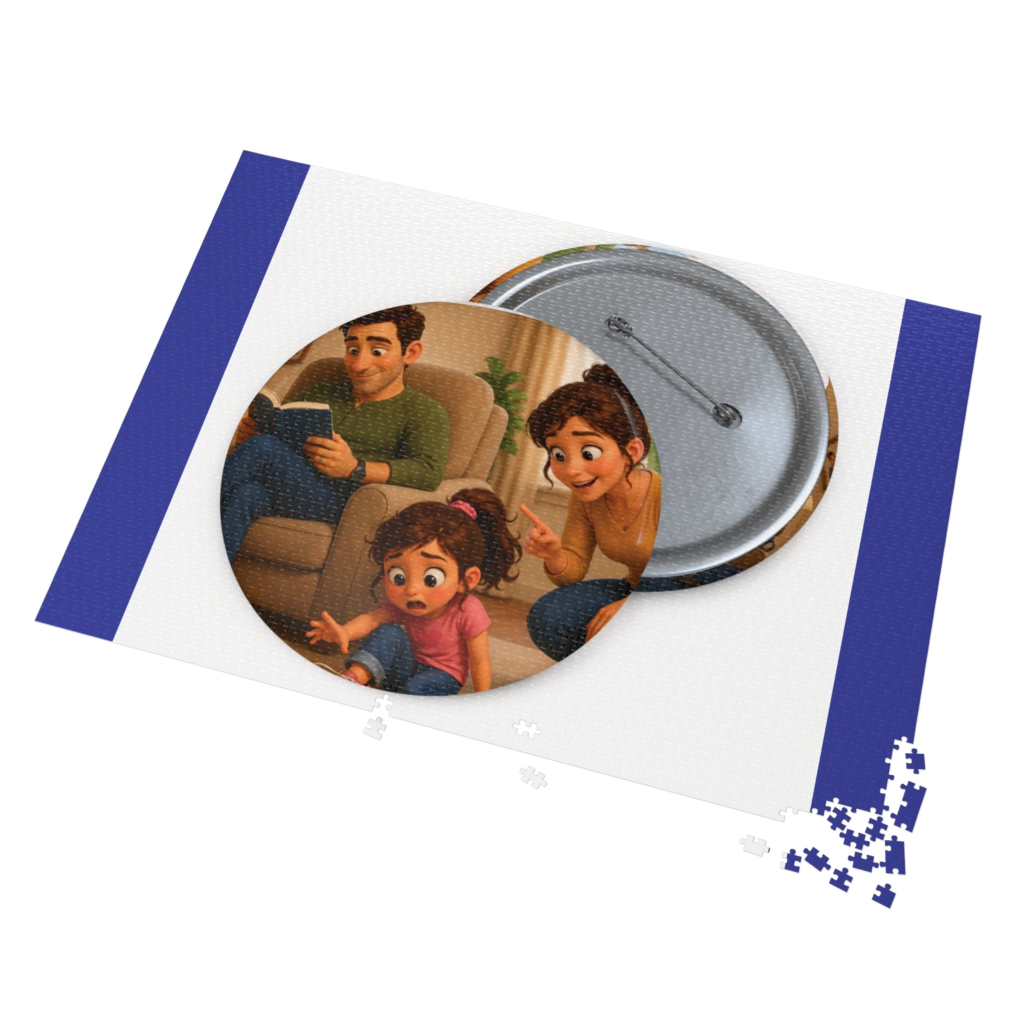 Family Movie Night Round Pin Puzzle with Tin — 252-Piece Keepsake Jigsaw