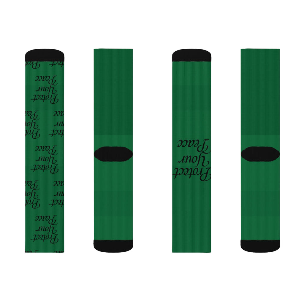 Green "Protect Your Peace" Sublimation Socks — Inspirational Crew Socks