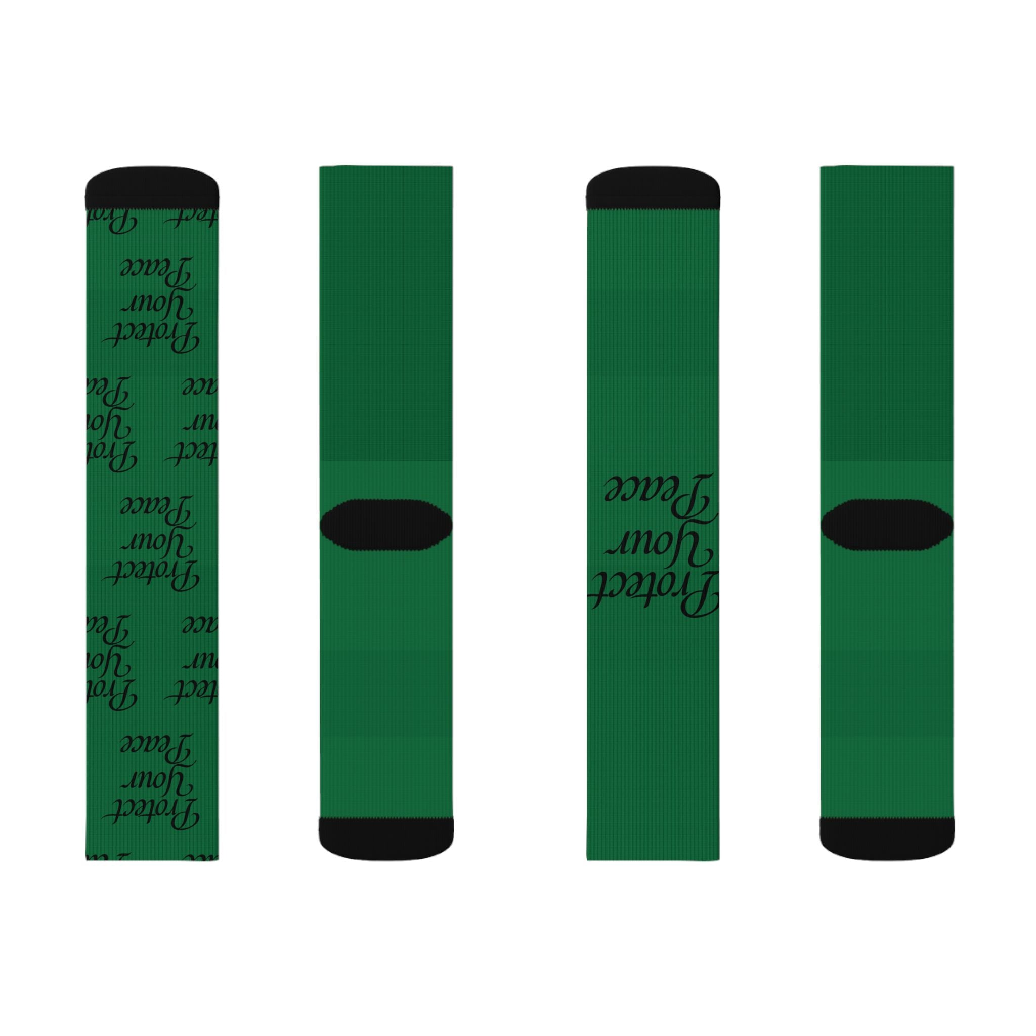 Green "Protect Your Peace" Sublimation Socks — Inspirational Crew Socks