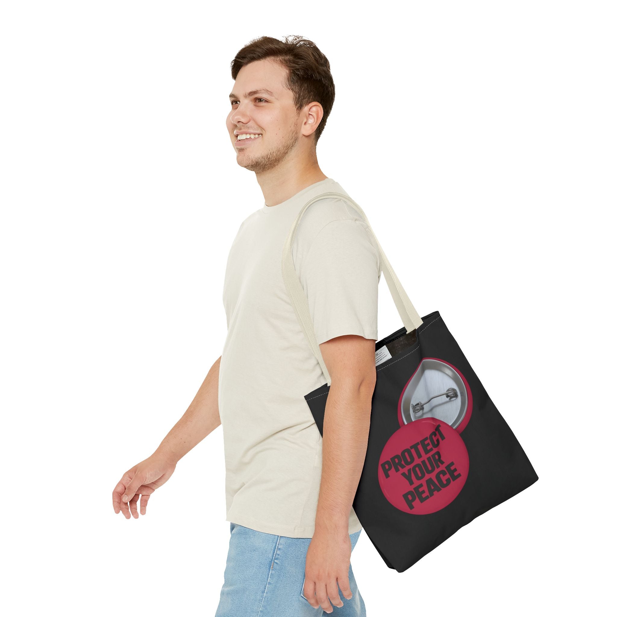 Protect Your Peace Button Graphic Tote Bag