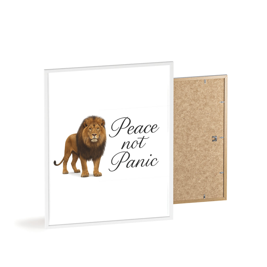 Peace Not Panic Lion Poster with Wooden Frame — Calming Wall Art for Home & Office