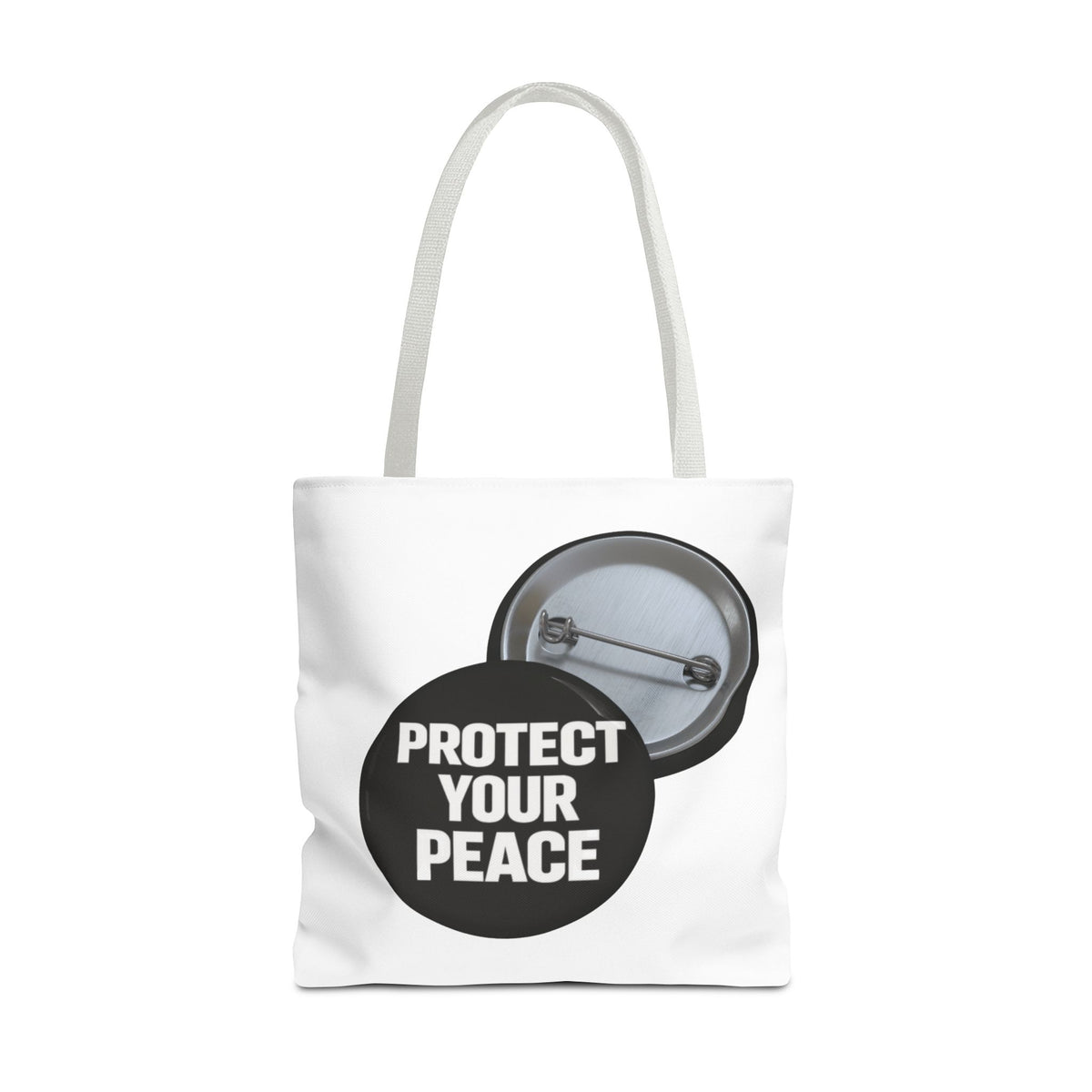 Tote — "Protect Your Peace" Button Design Cotton Tote Bag