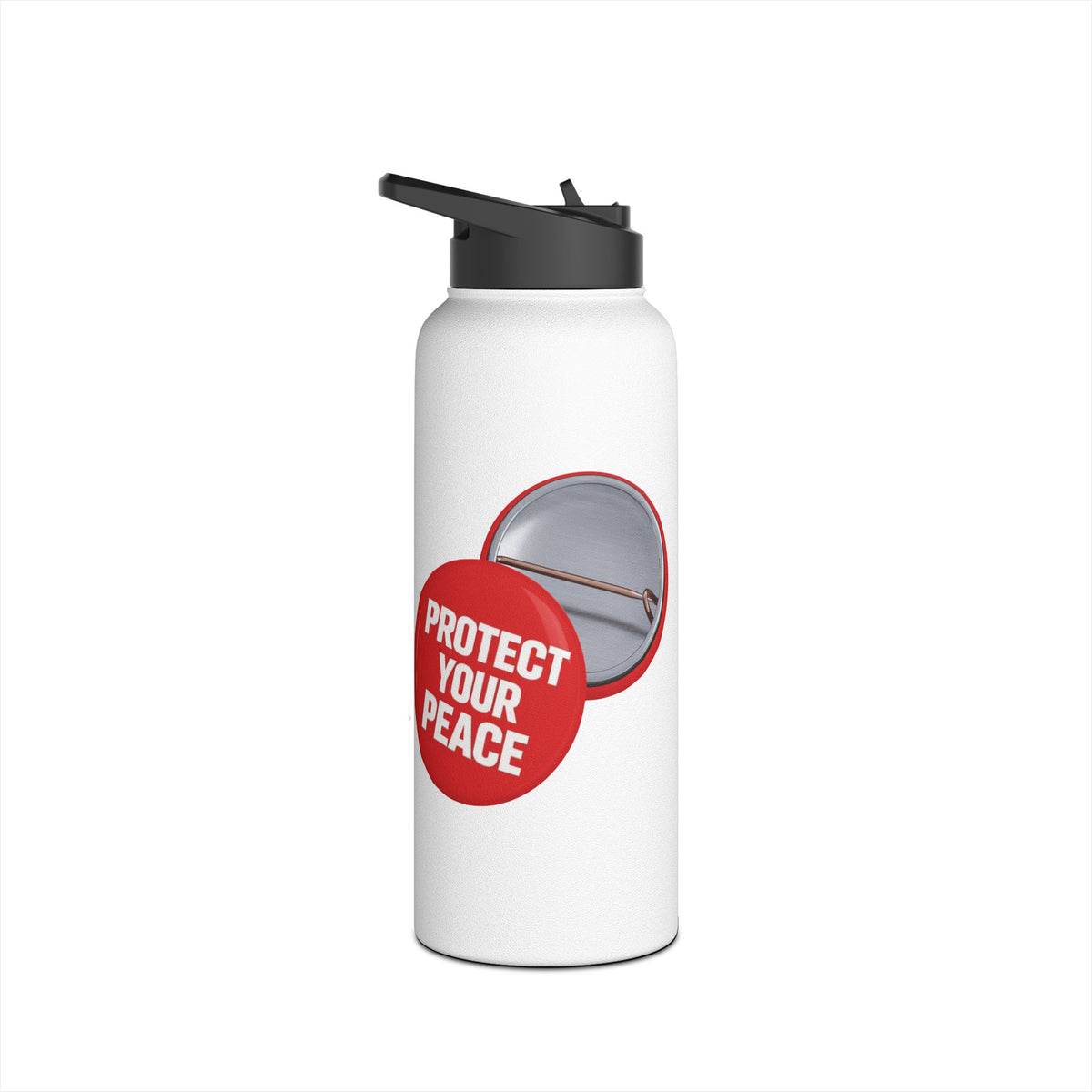 Stainless Water Bottle – “Protect Your Peace” Red graphic Design
