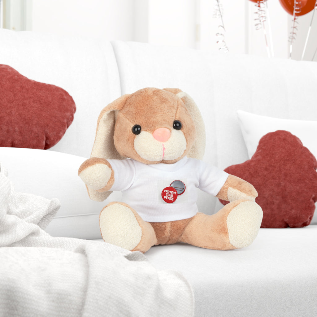 Teddy Bear Plush with “Protect Peace” Button Tee