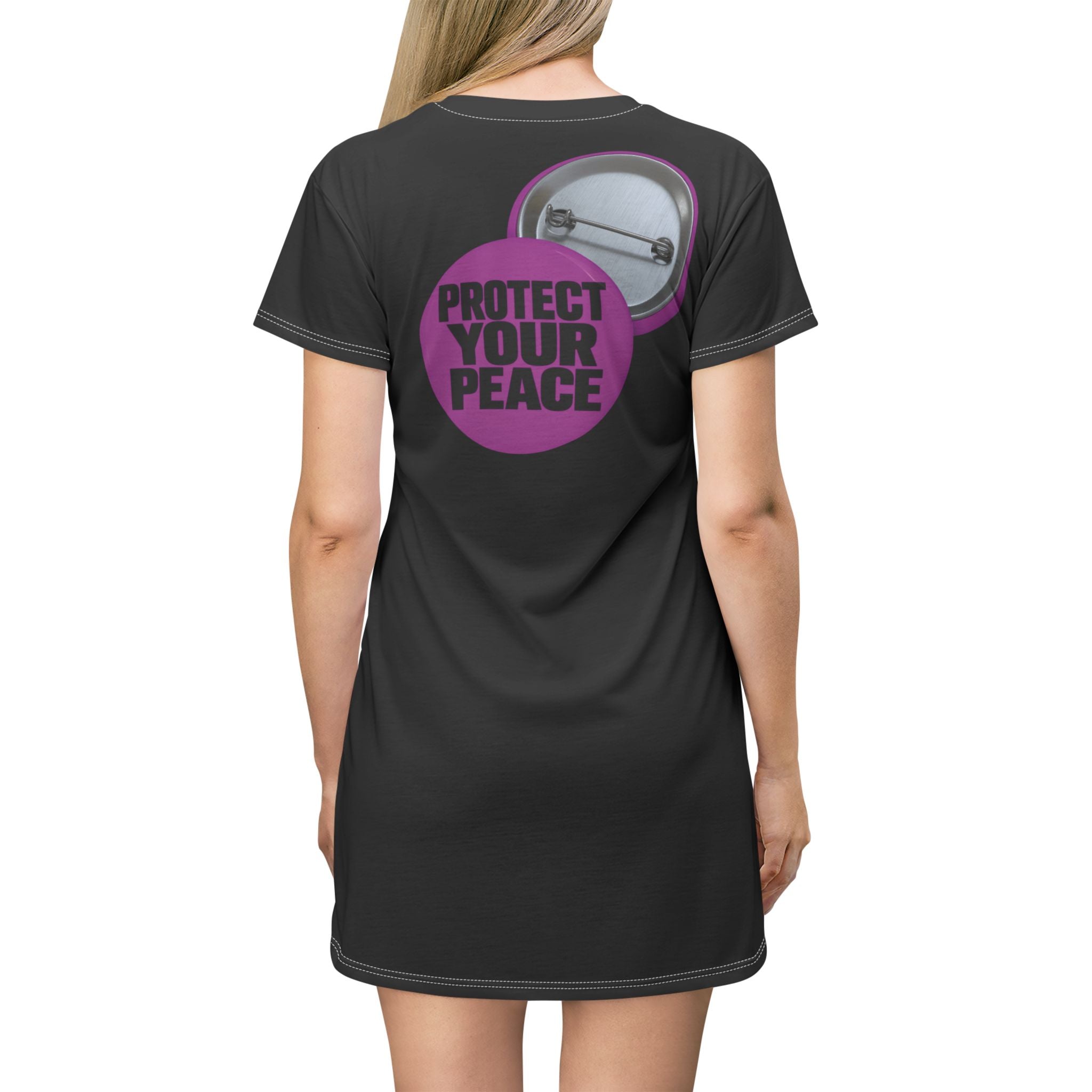 Protect Your Peace T-Shirt Dress — Peaceful Message Graphic AOP Dress