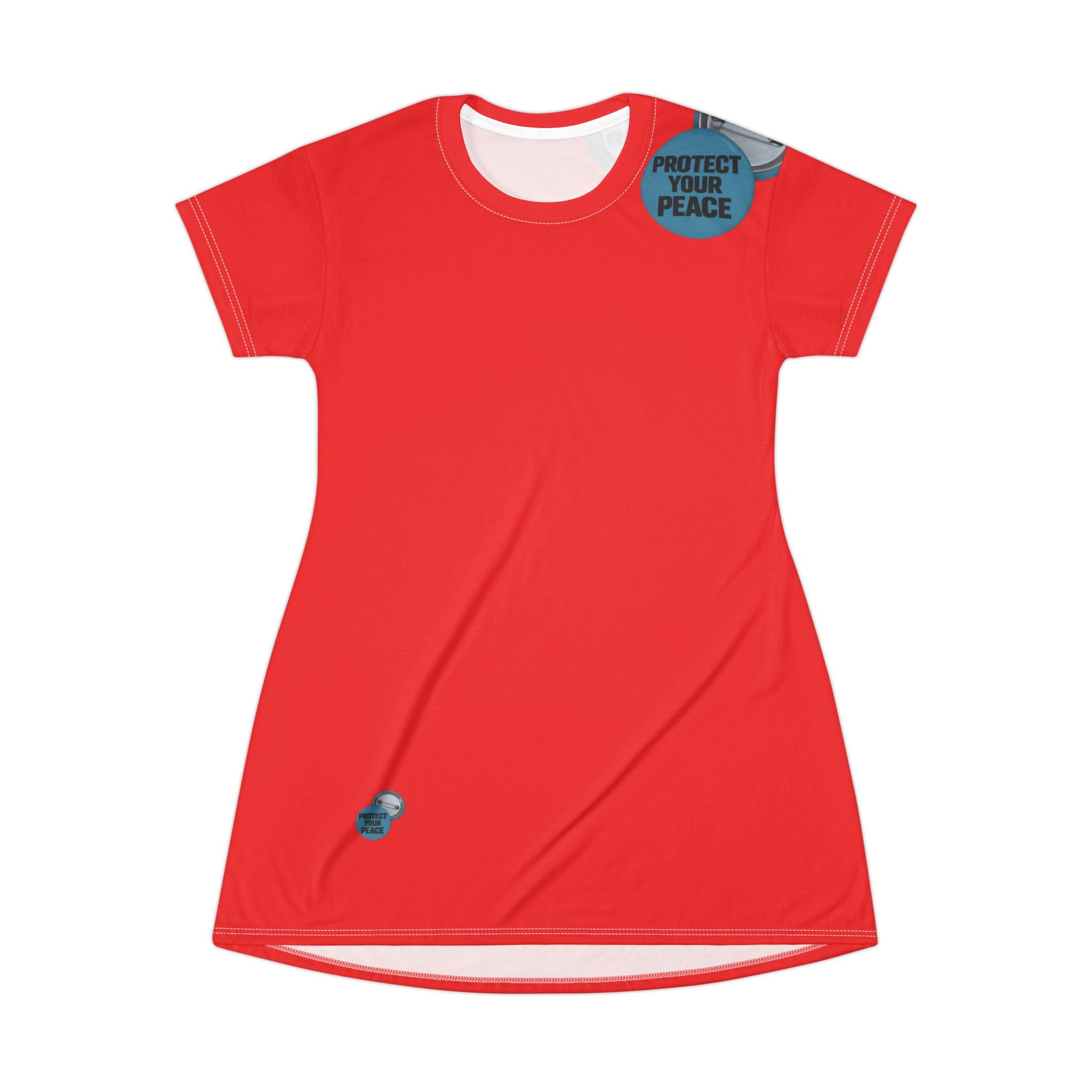 T-Shirt Dress — "Protect Your Peace" Tag Graphic AOP Women's Casual Dress