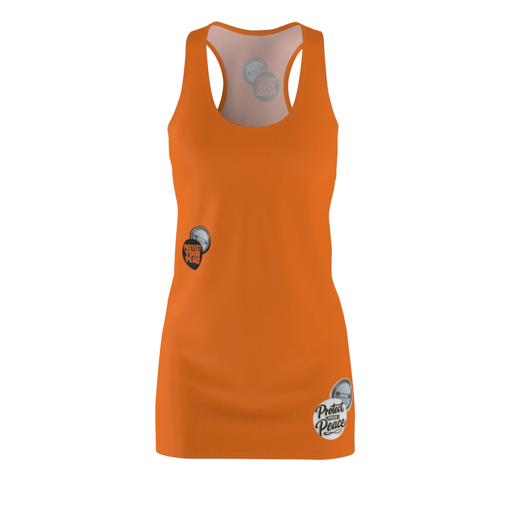 Orange Racerback Dress — 'Protect Peace' Badge Graphic