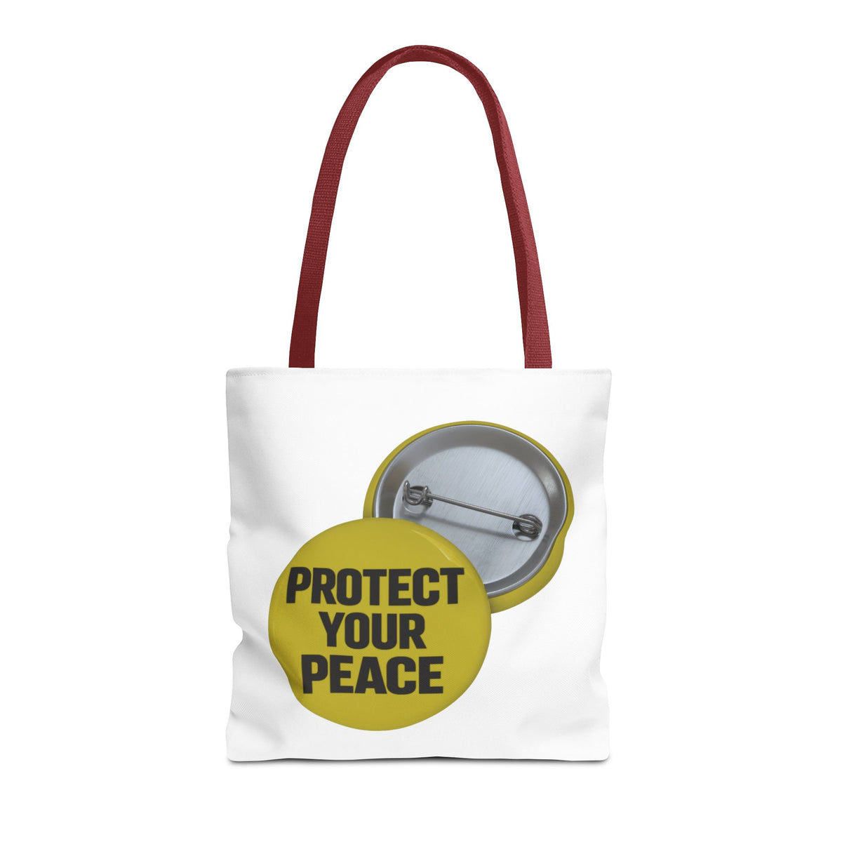 Protect Your Peace Tote Bag — Inspirational Yellow Button Graphic Tote