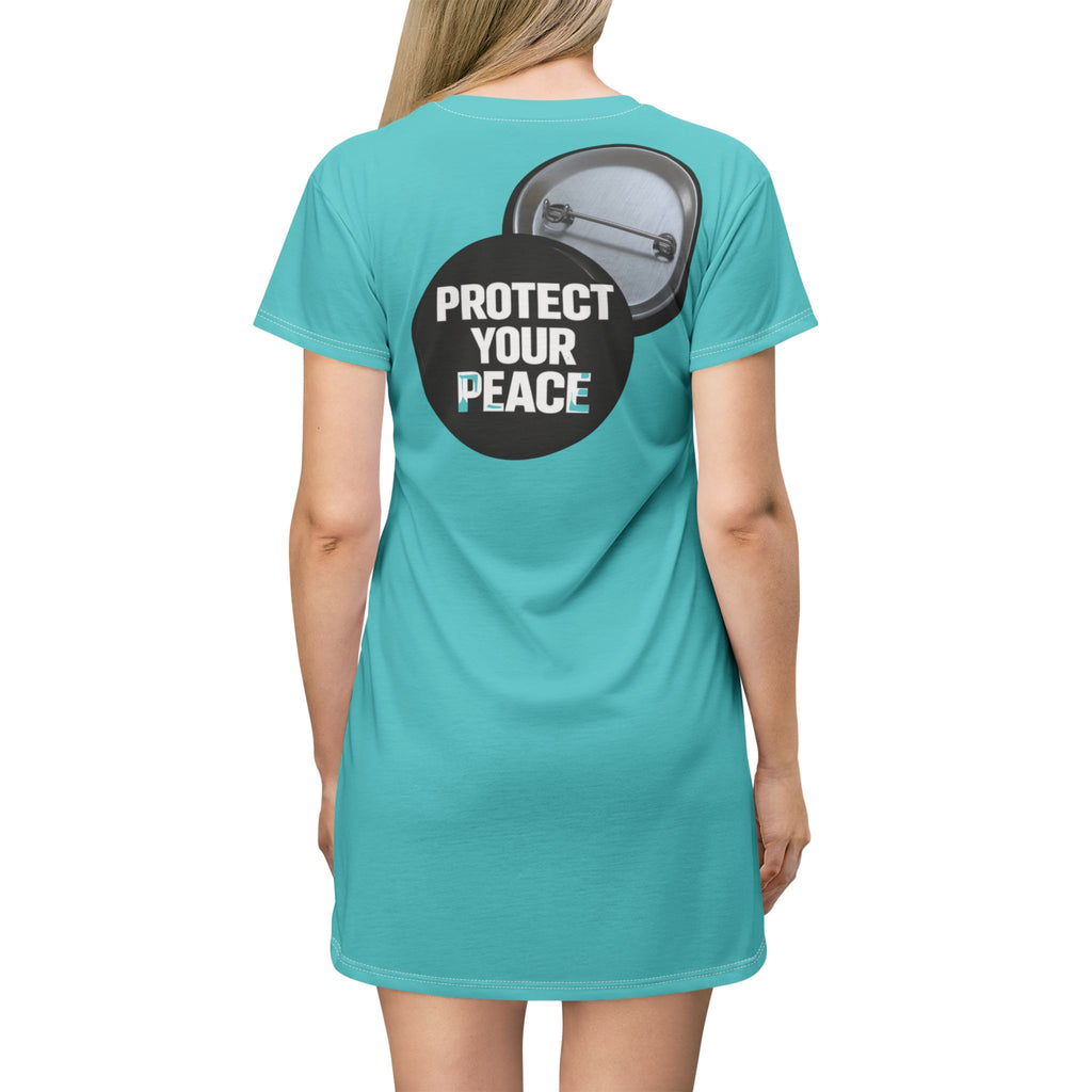 Protect Your Peace T-Shirt Dress — Empowering Button Graphic AOP