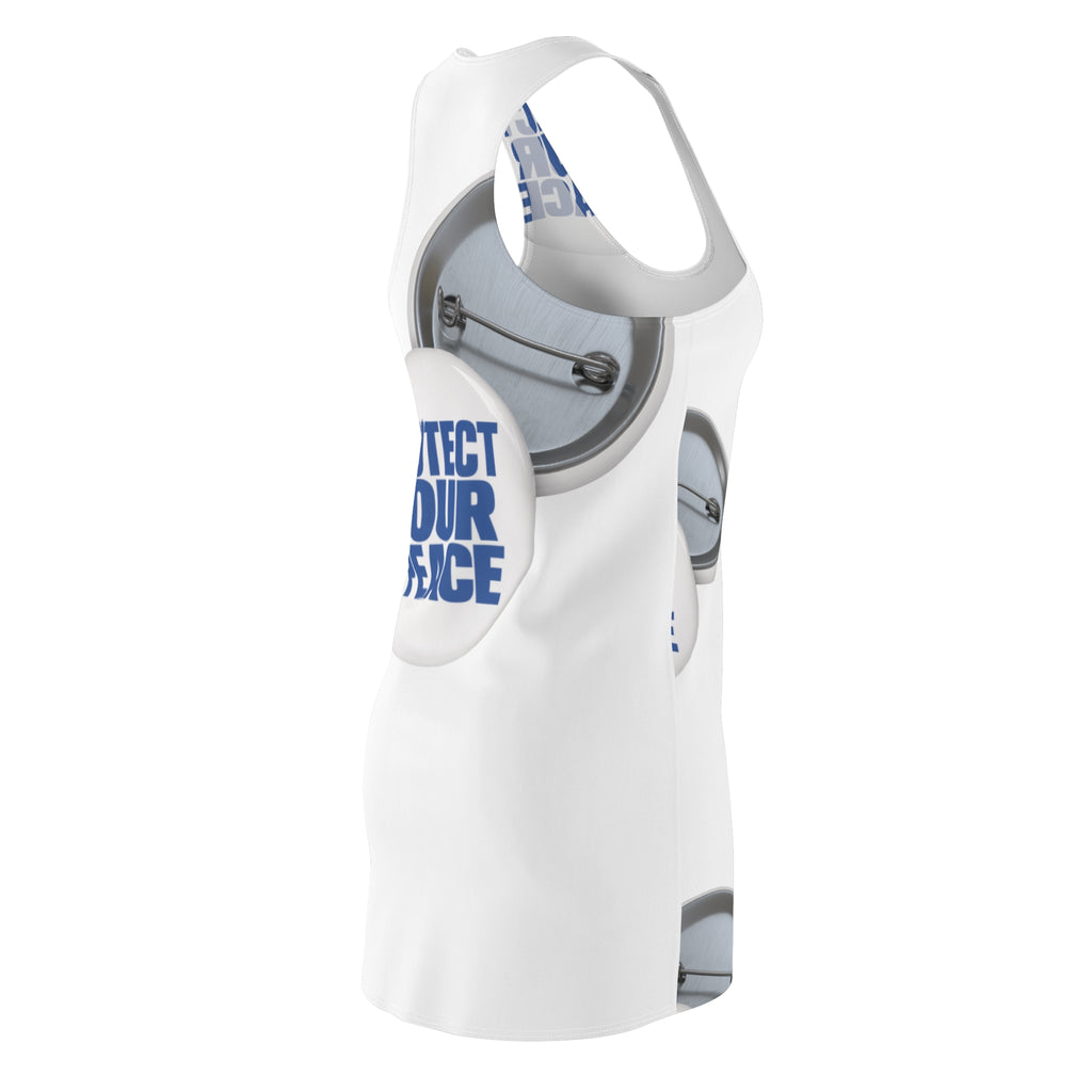 Protect Your Peace Racerback Dress — Button Pin Pattern All-Over Print