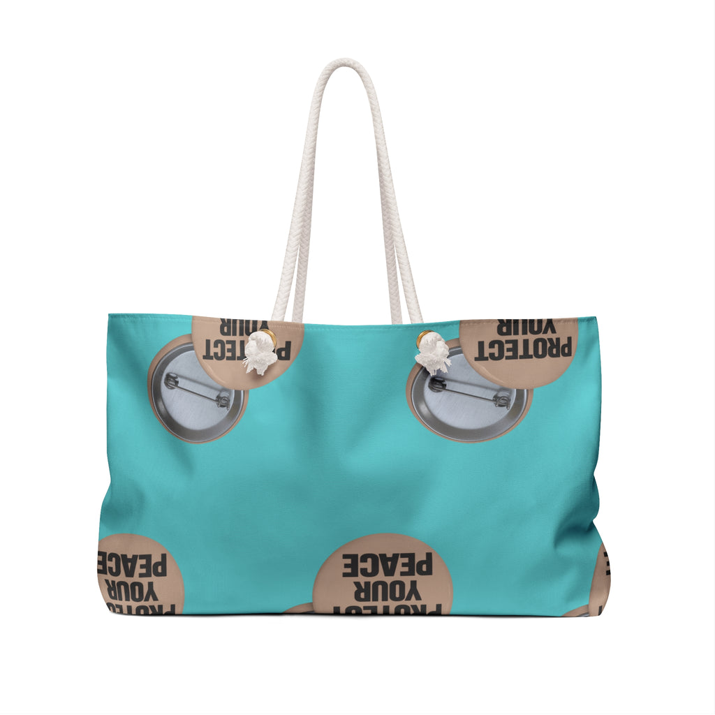 Protect Your Peace Weekender Bag — Turquoise Travel Tote with Motivational Badge Design
