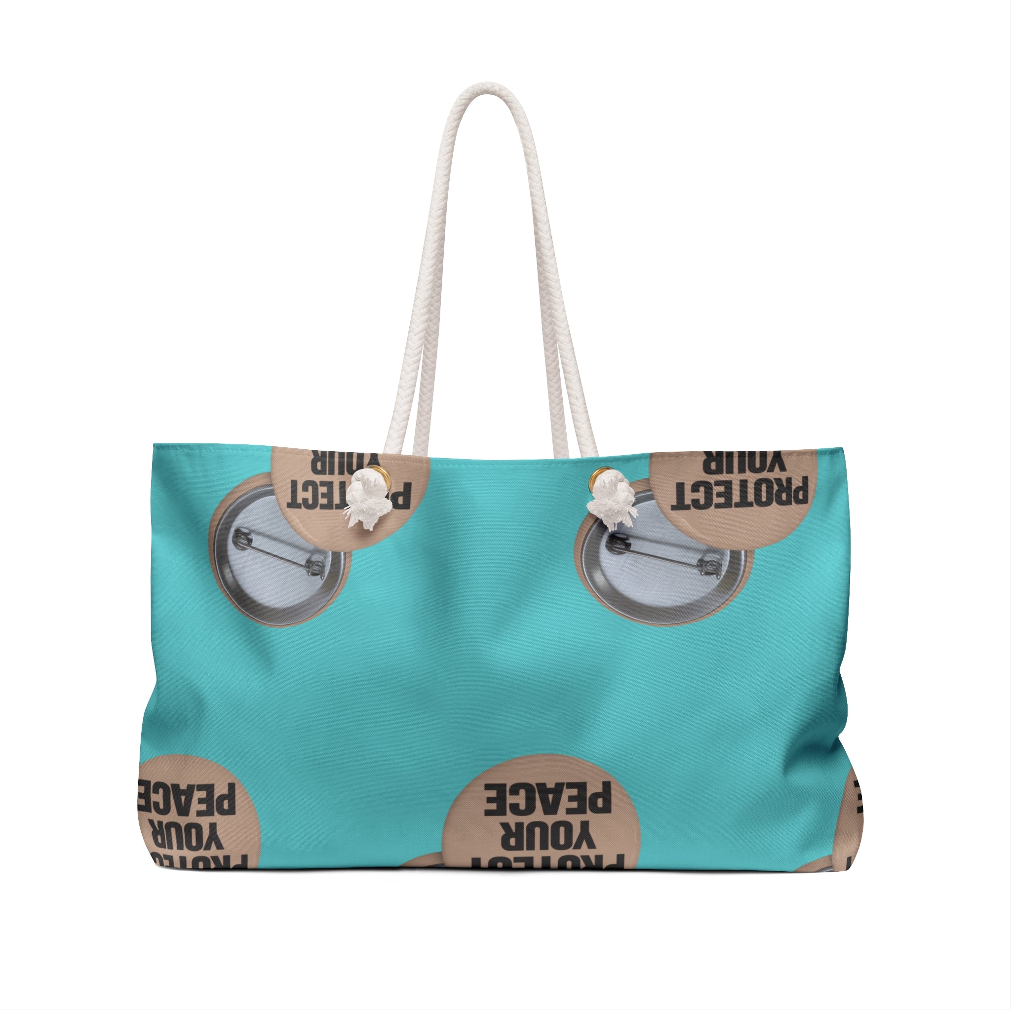 Protect Your Peace Weekender Bag — Turquoise Travel Tote with Motivational Badge Design