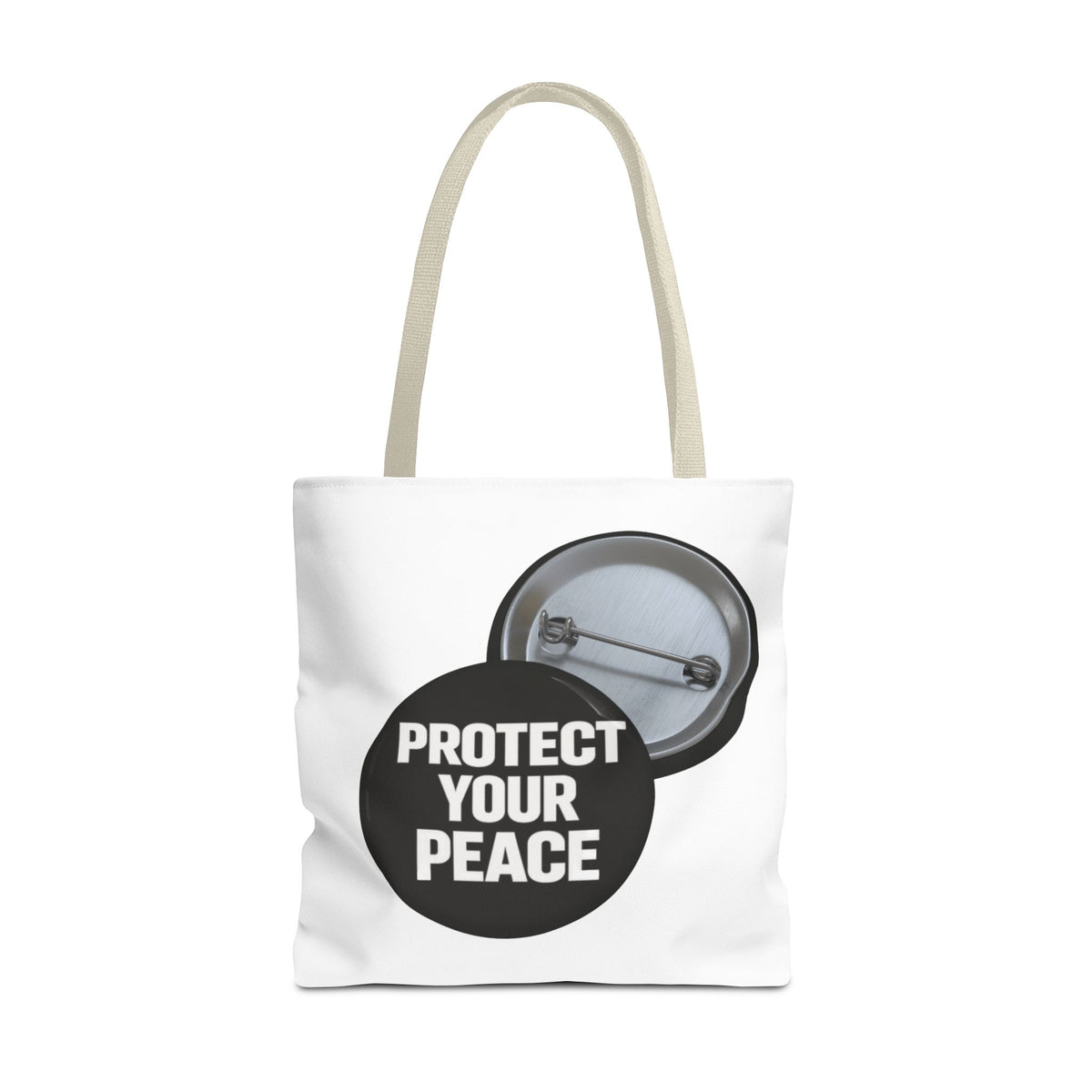 Tote — "Protect Your Peace" Button Design Cotton Tote Bag