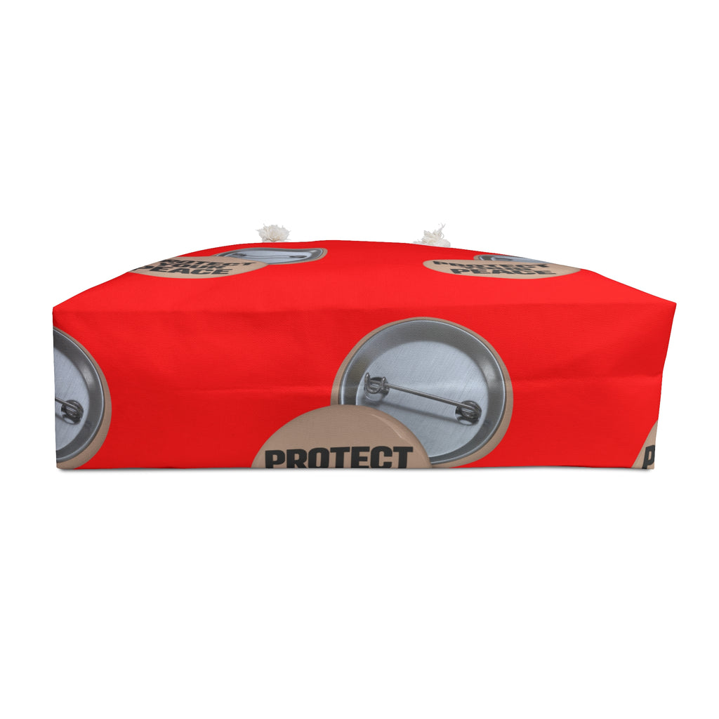 Protect Your Peace Weekender Bag – Red Travel Tote with Button Pin Design