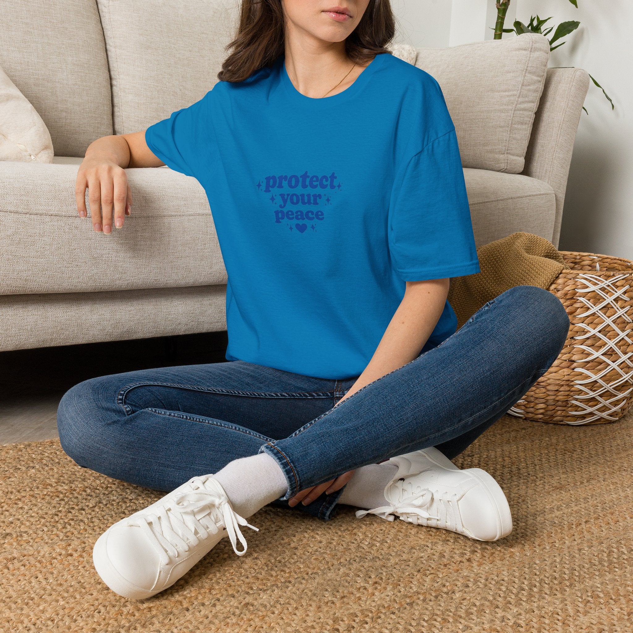 Protect Your Peace T-Shirt — Minimal Blue Self-Care Tee