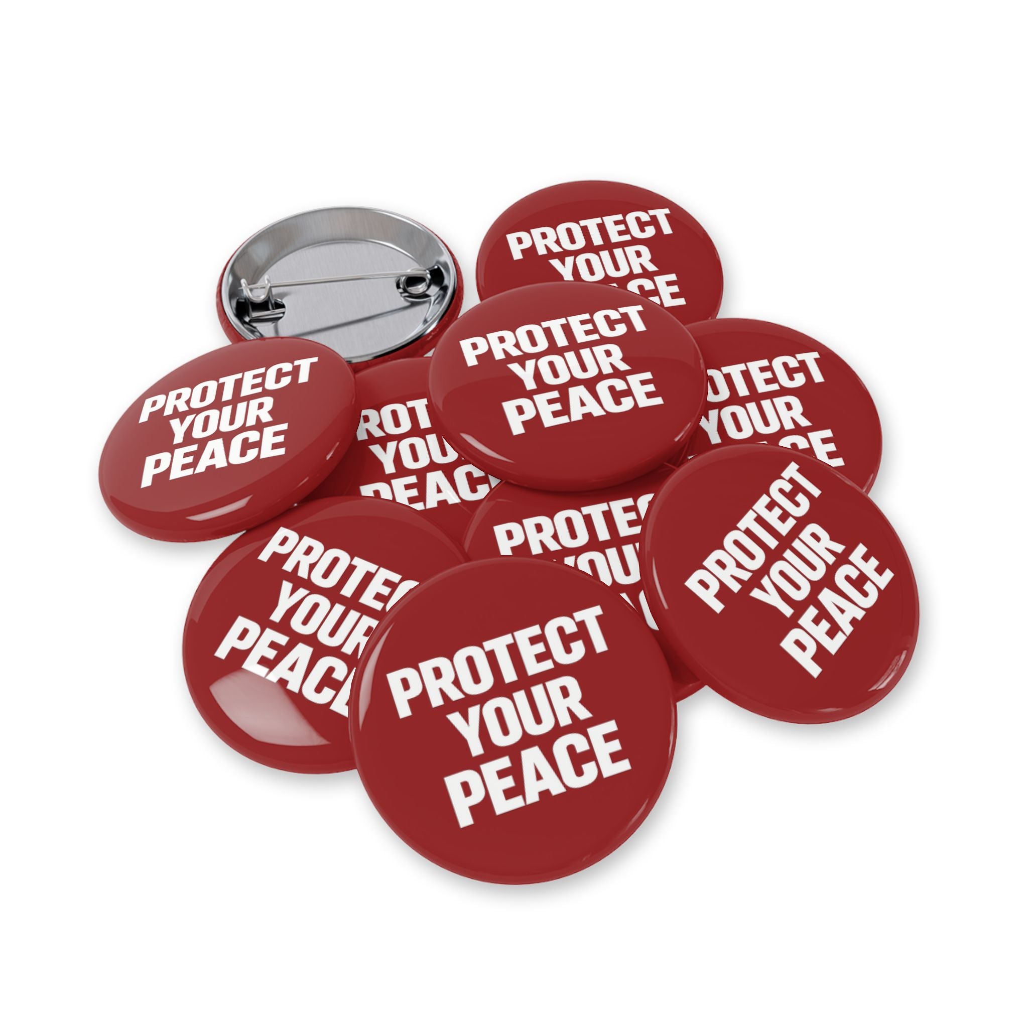 Protect Your Peace Round Pin — Red Motivational Button Badge