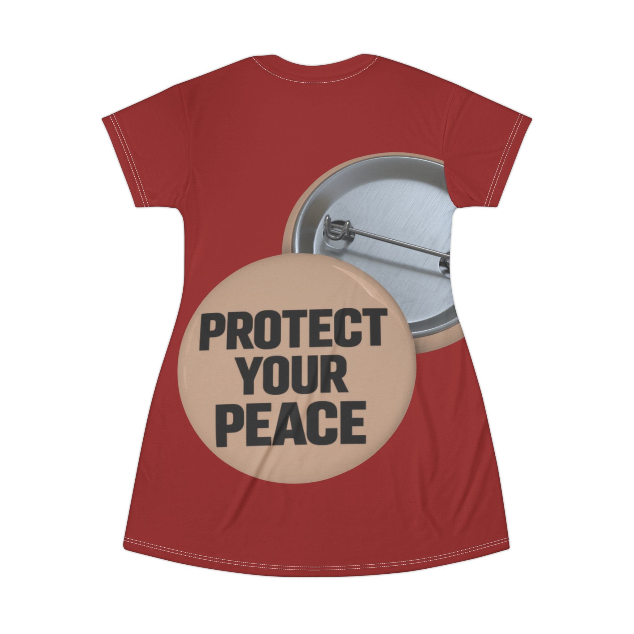 Protect Your Peace T‑Shirt Dress — Motivational Button Graphic AOP