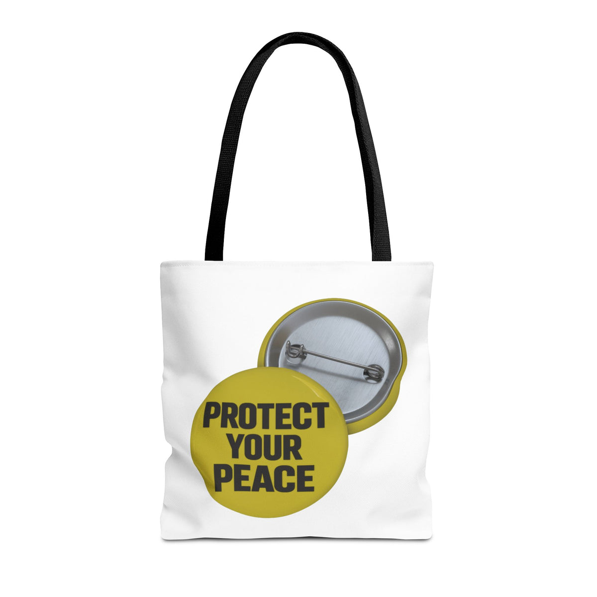 Protect Your Peace Tote Bag — Inspirational Yellow Button Graphic Tote