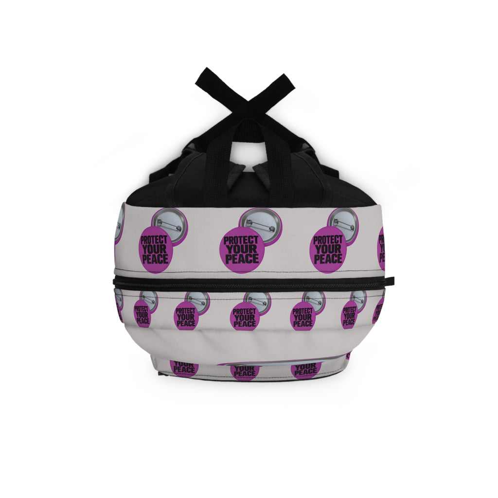 Protect Your Peace Backpack – Pink Button Pattern School & Travel Bag