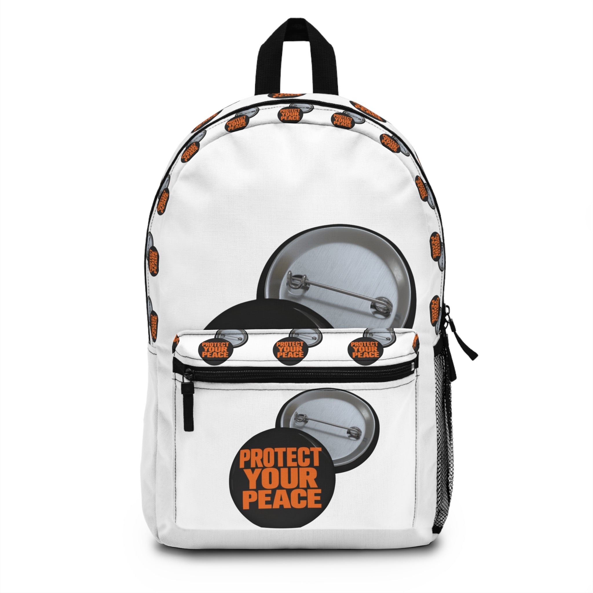 Protect Your Peace Backpack - Button Pin Pattern School Bag
