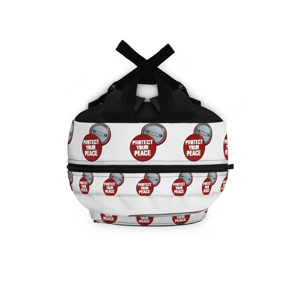 Protect Your Peace Backpack - Red Button Motif School & Travel Bag
