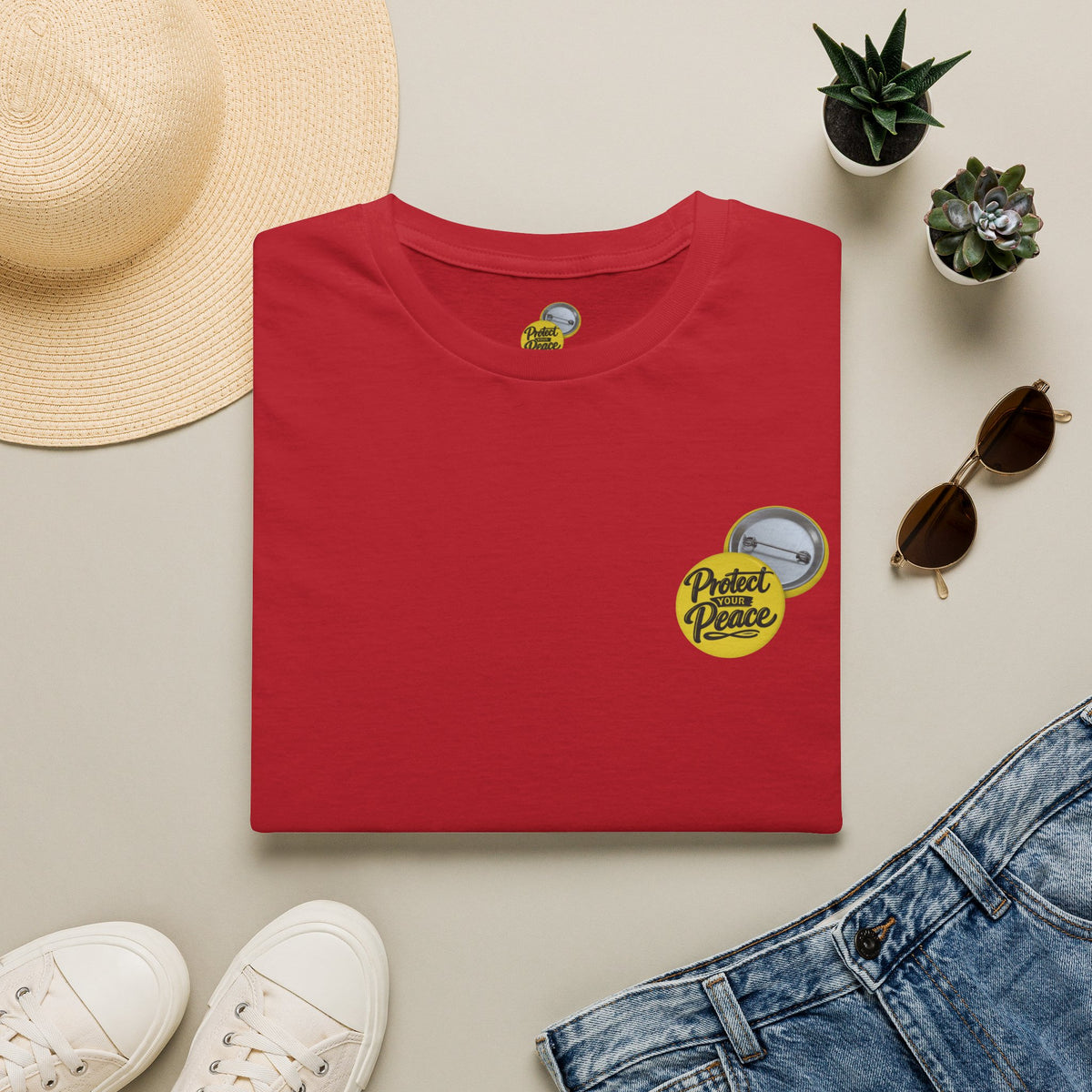 T-Shirt — 'Protect the Peace' Yellow Badge Casual Tee