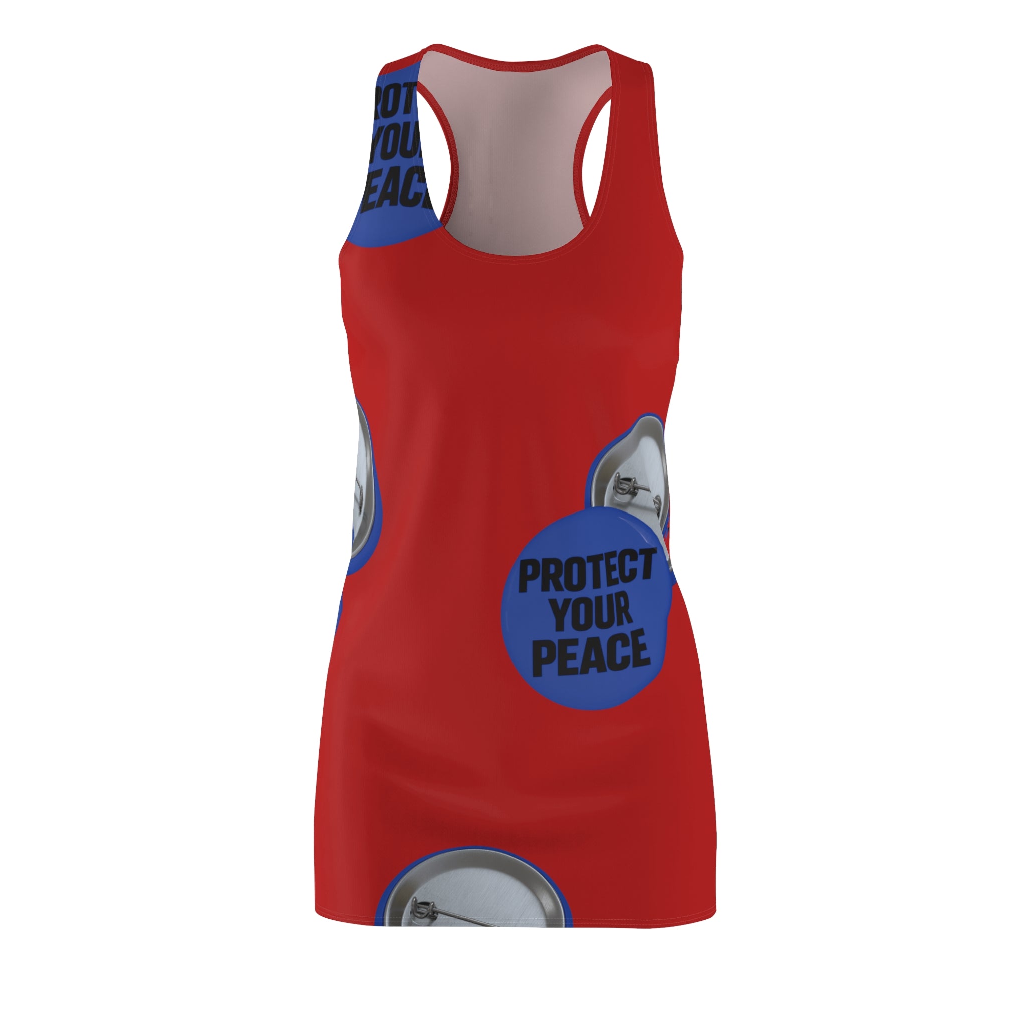 Protect Your Peace Racerback Dress — Red Button Print AOP