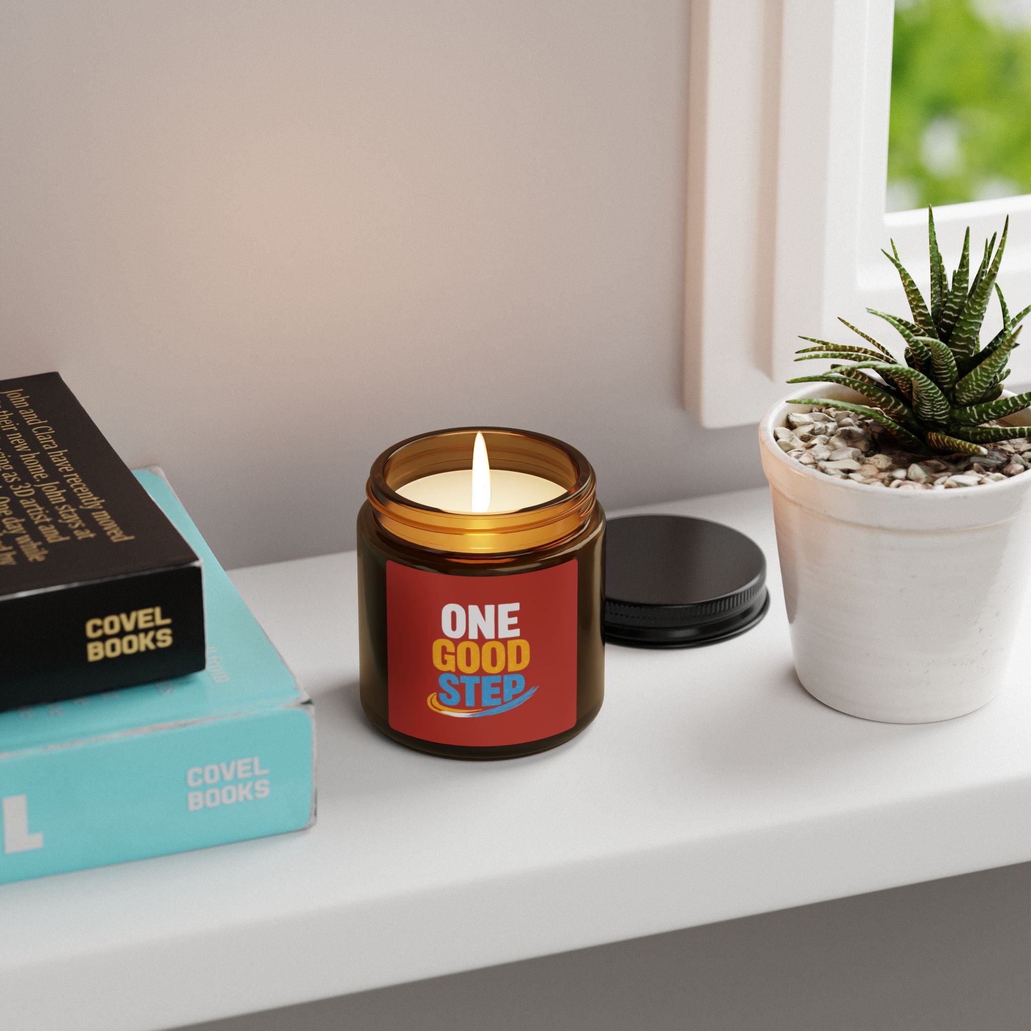 One Good Step Scented Soy Candle — Amber Jar Aromatherapy Candle (Motivational Gift)