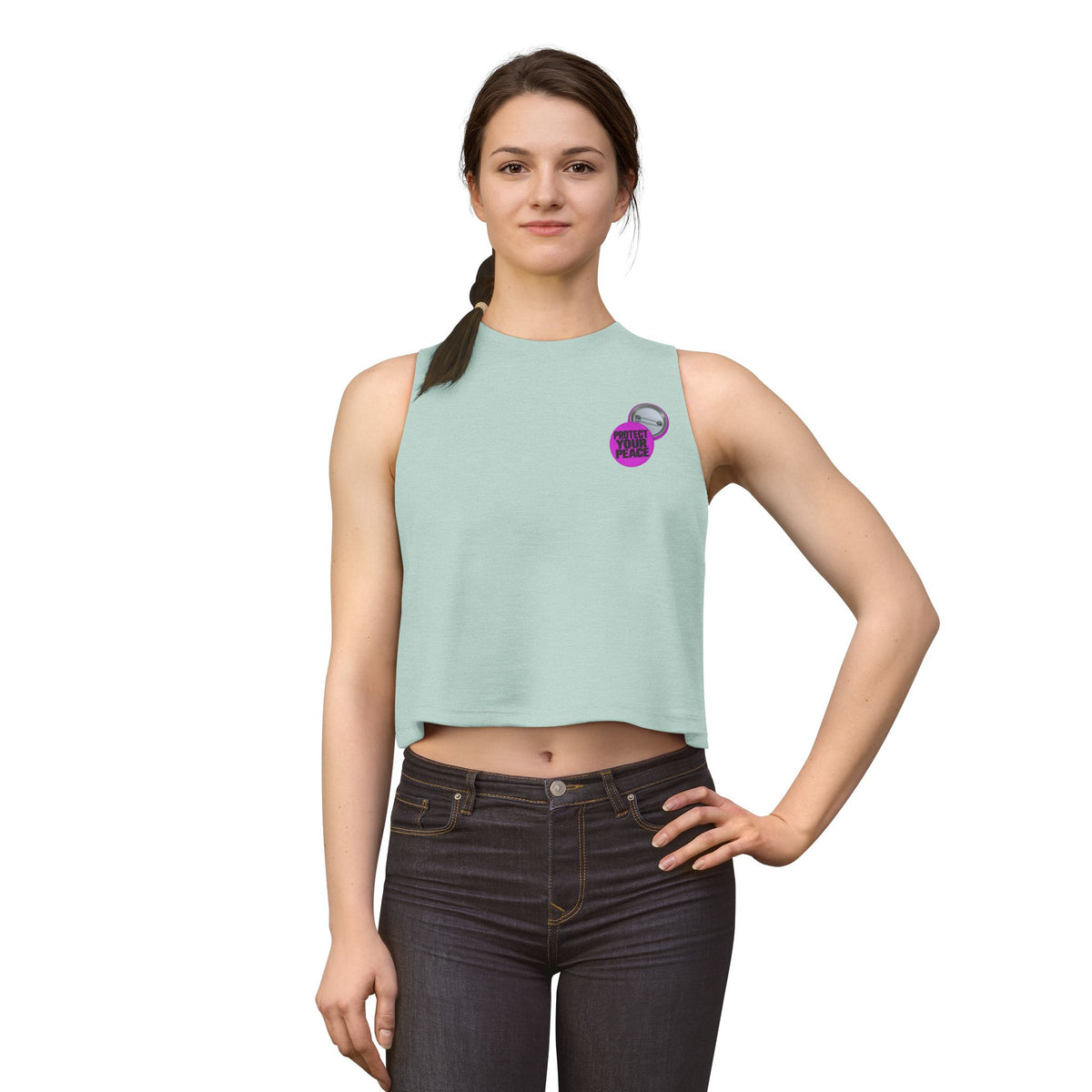 Crop Top — Small Purple 'Good Vibes' Pin Graphic