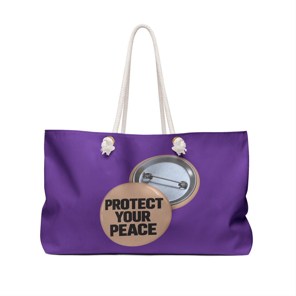 Protect Your Peace Weekender Bag — Purple Travel Tote with Motivational Button Design