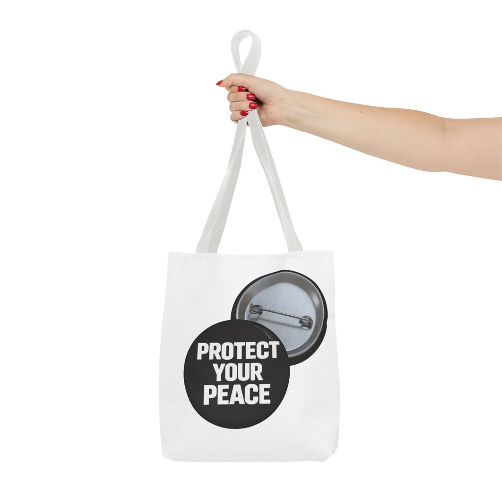 Tote — "Protect Your Peace" Button Design Cotton Tote Bag