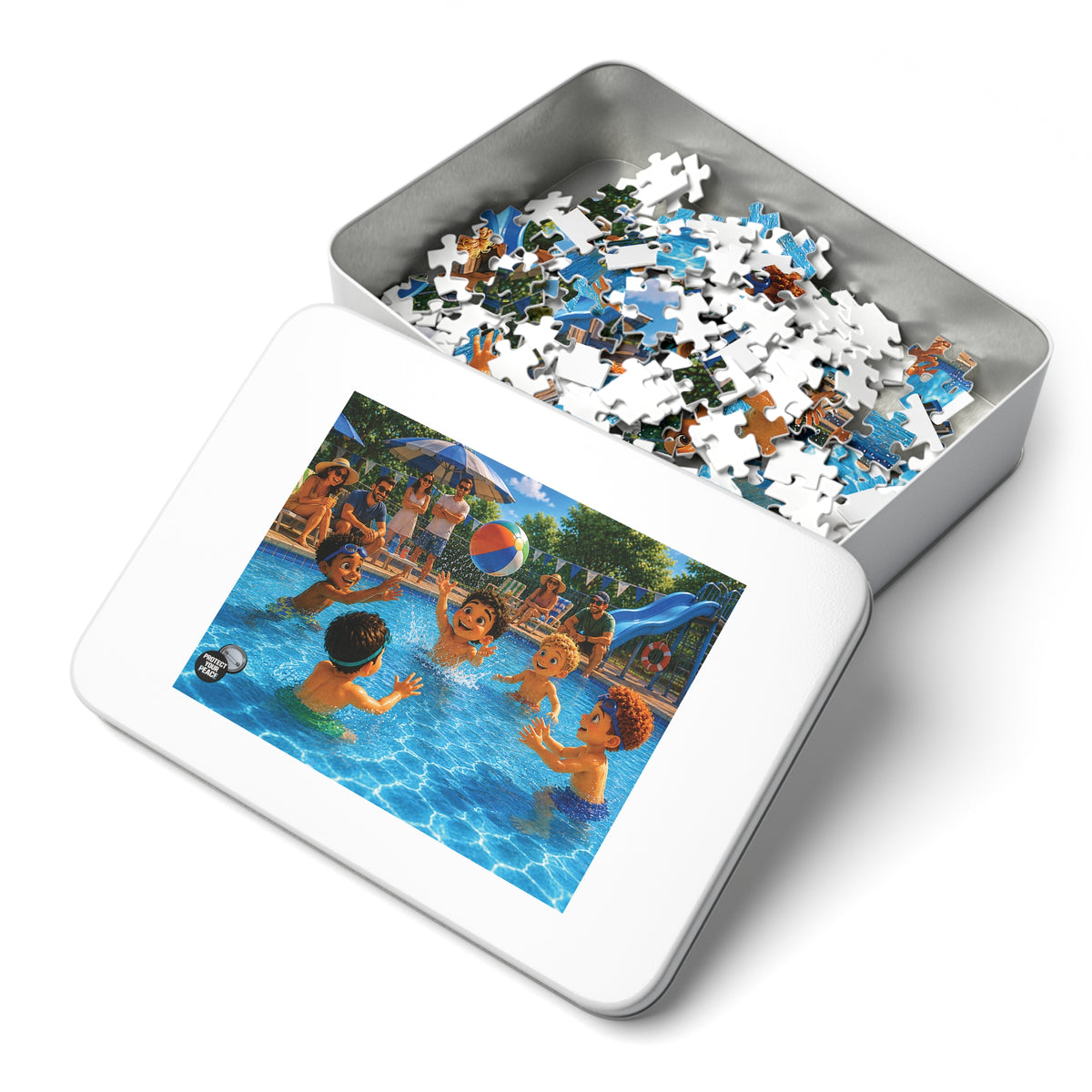 Kids Pool Party Jigsaw Puzzle with Tin - Summer Beach Ball Puzzle Gift (Family Fun)