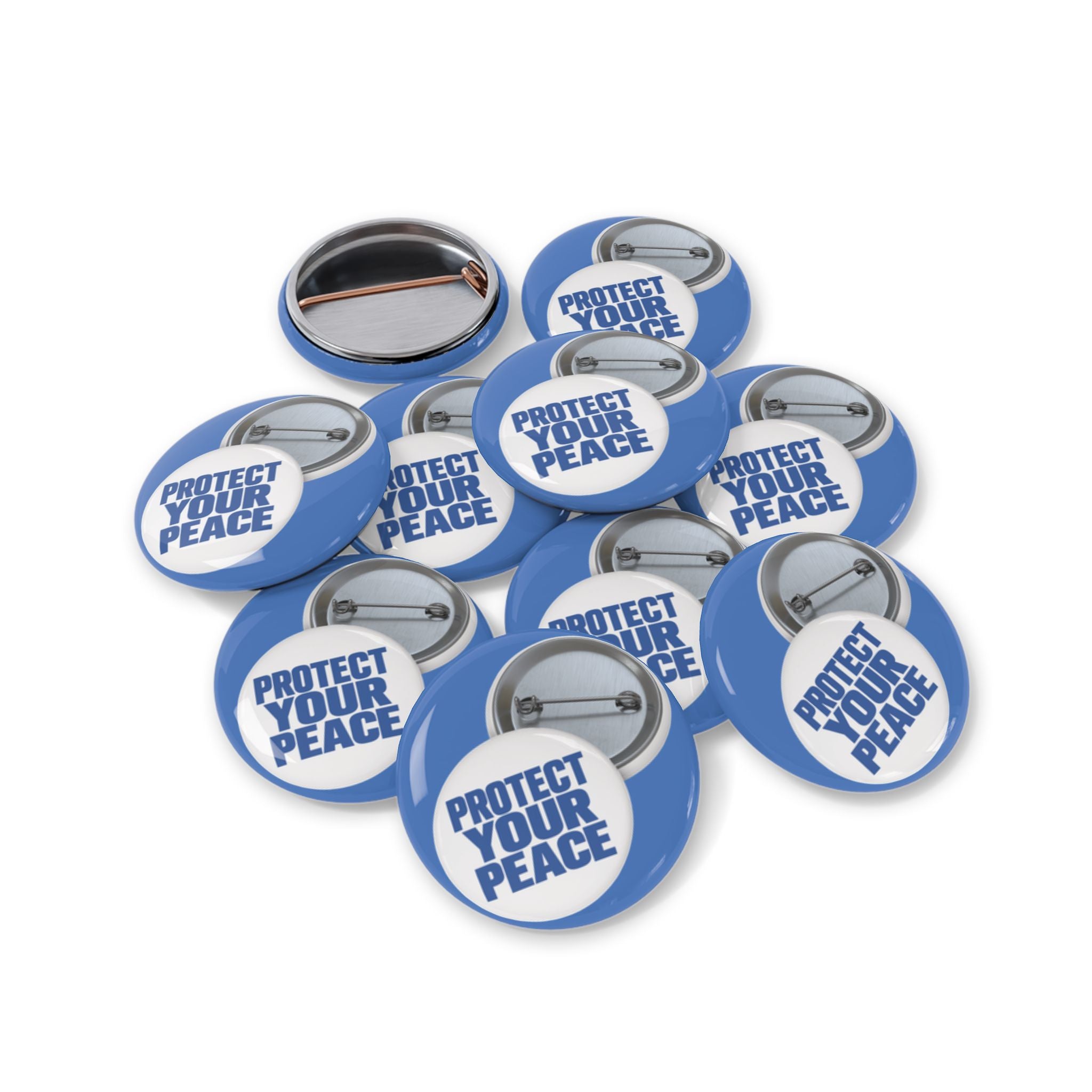 Protect Your Peace Round Pin – Blue Statement Button