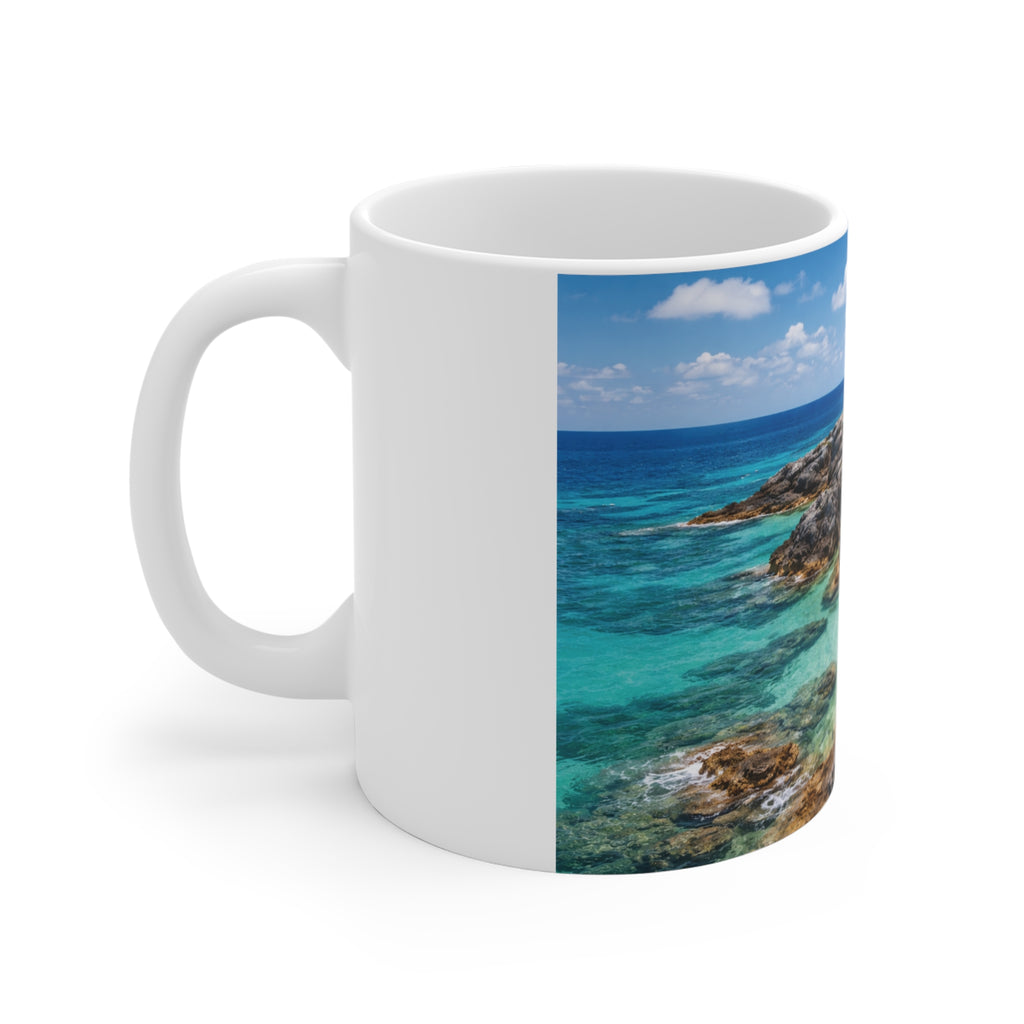 Tropical Beach Mug — Turquoise Ocean & Pink Cottage Coffee Cup