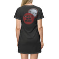 Protect Your Peace T-Shirt Dress — Black AOP Casual Mini Dress with Button Pin Graphic