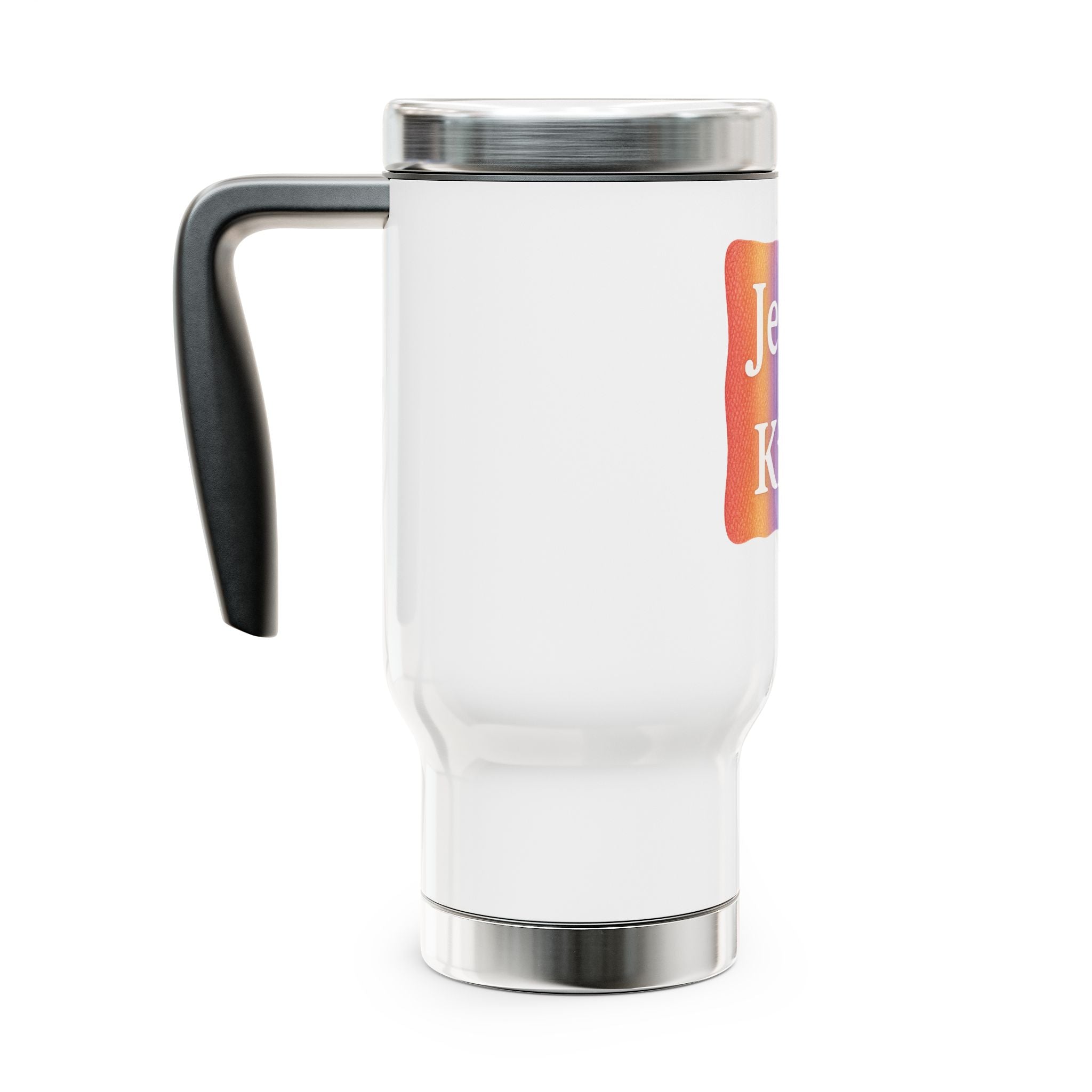Jesus Is King Rainbow Travel Mug — 14oz Stainless Steel Coffee Tumbler with Handle