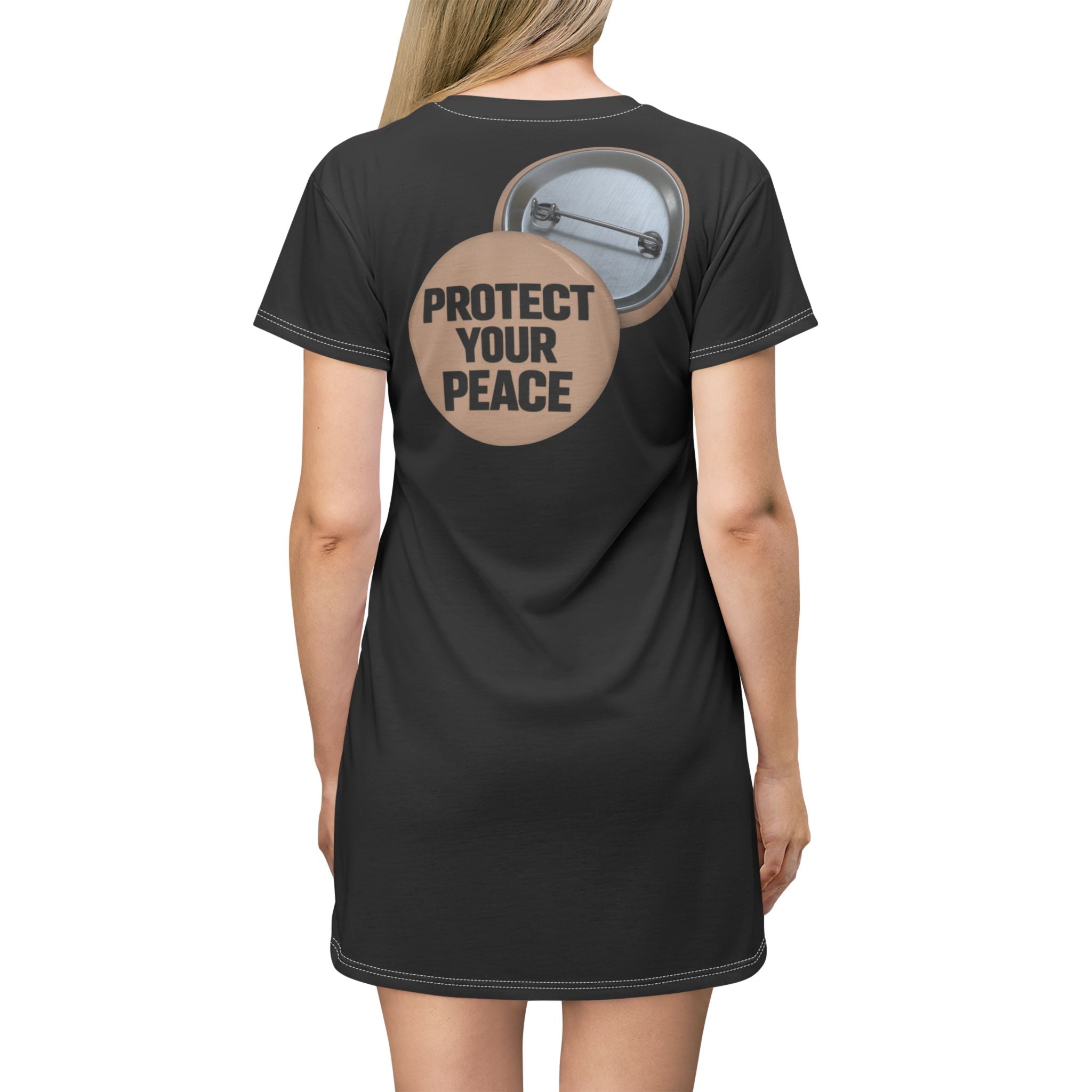 Protect Your Peace T-Shirt Dress — Casual AOP Dress with Badge Graphic
