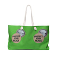 Protect Your Peace Weekender Bag — Green Travel Tote with Motivational Badge Design