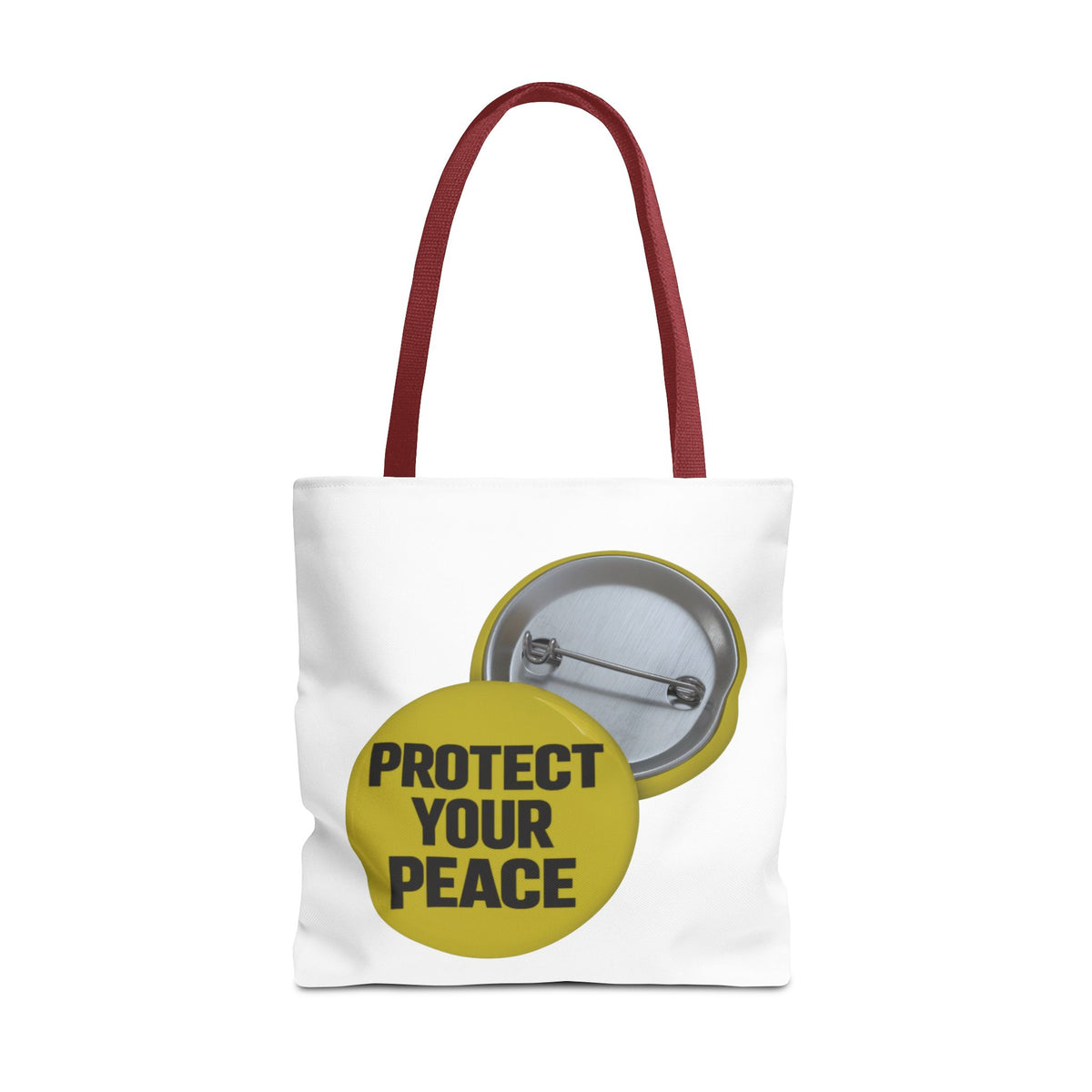 Protect Your Peace Tote Bag — Inspirational Yellow Button Graphic Tote