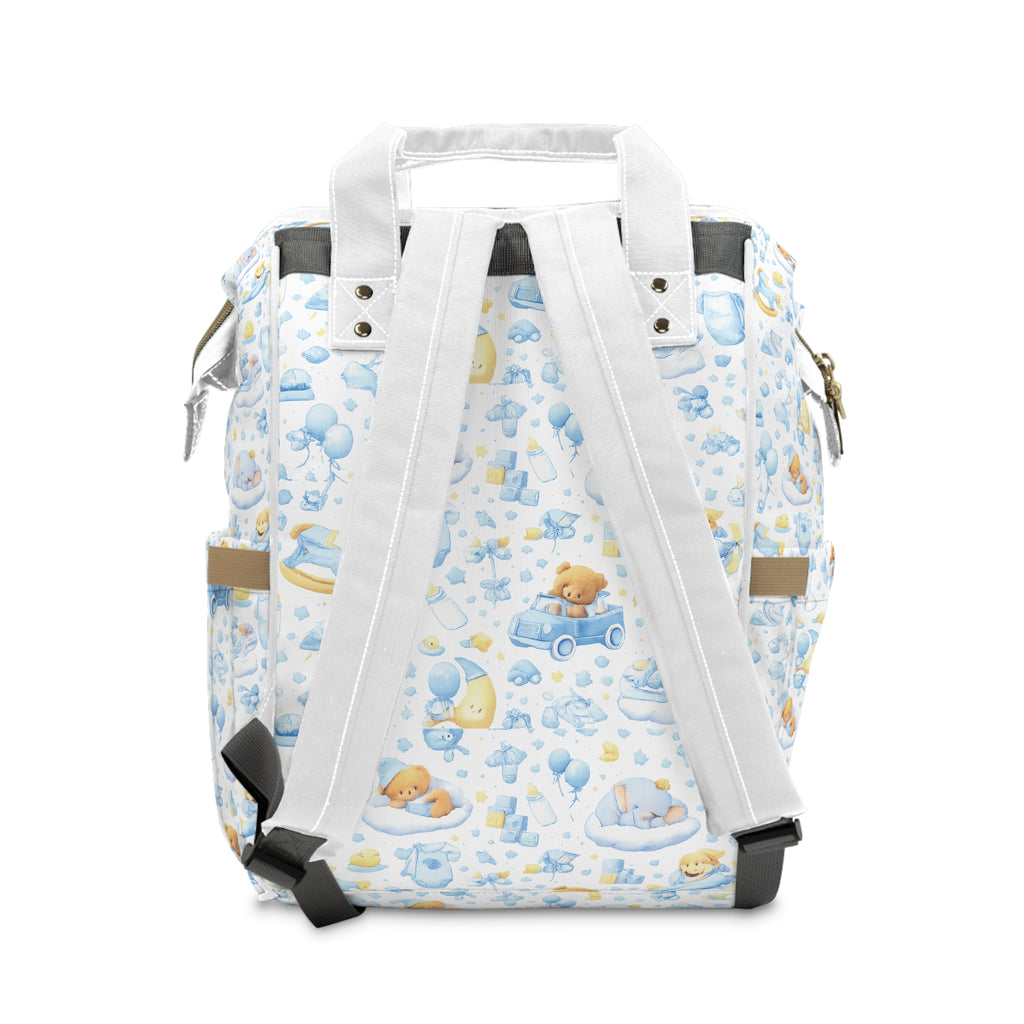 Faith Baby Diaper Backpack — "The joy of the Lord is my strength" (Blue Teddy Pattern)