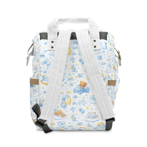Faith Baby Diaper Backpack — "The joy of the Lord is my strength" (Blue Teddy Pattern)