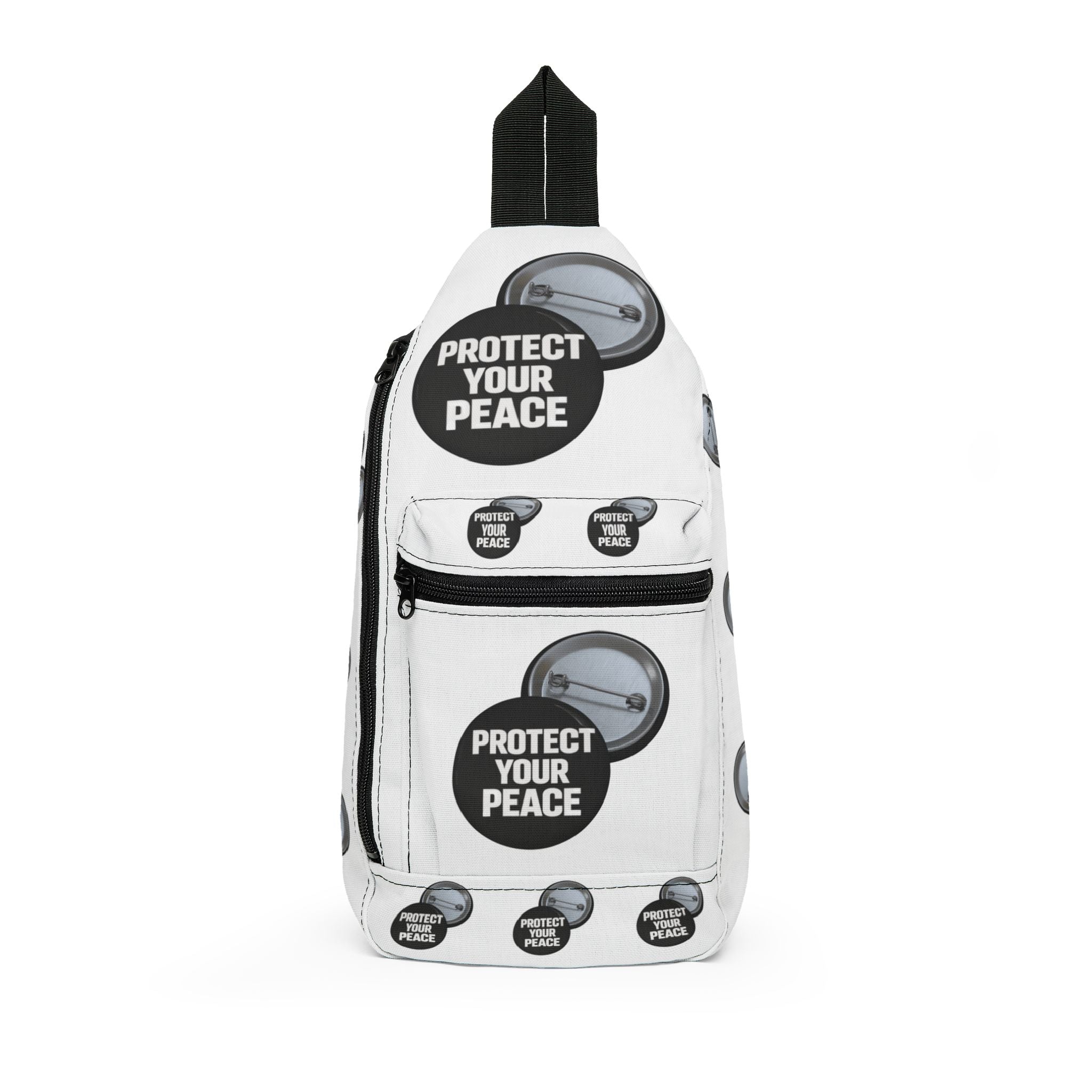 Protect Your Peace Sling Bag — White Graphic Crossbody Pack with Message