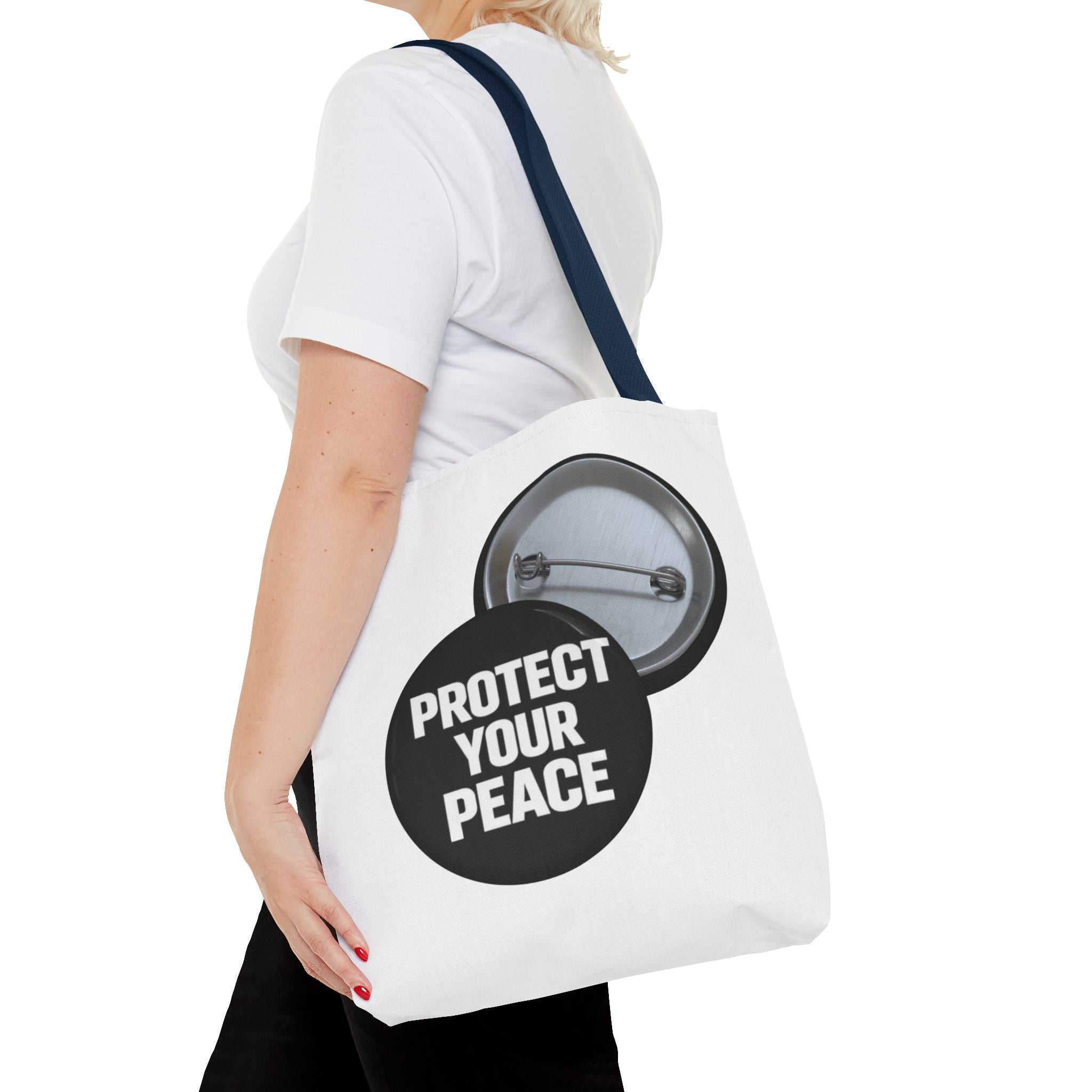 Tote — "Protect Your Peace" Button Design Cotton Tote Bag