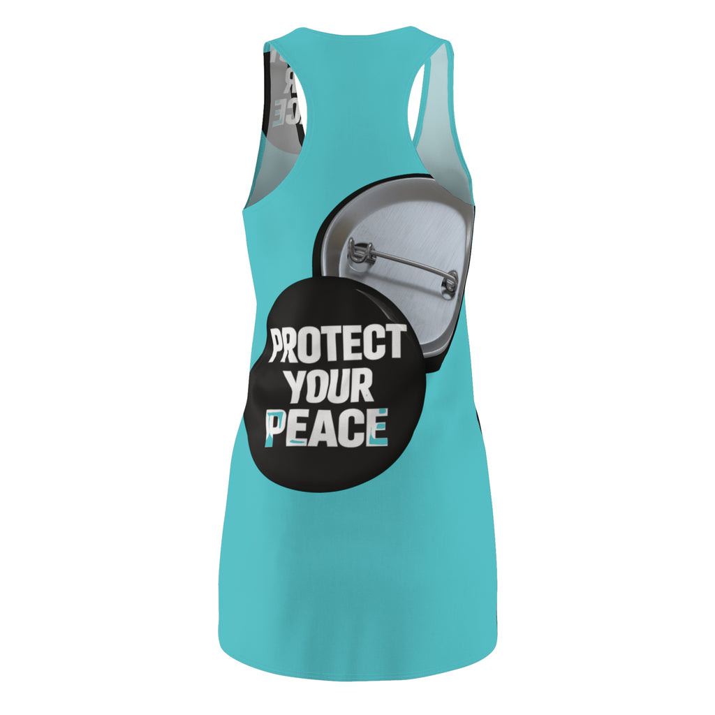 Protect Your Peace Racerback Dress — Turquoise Button Print