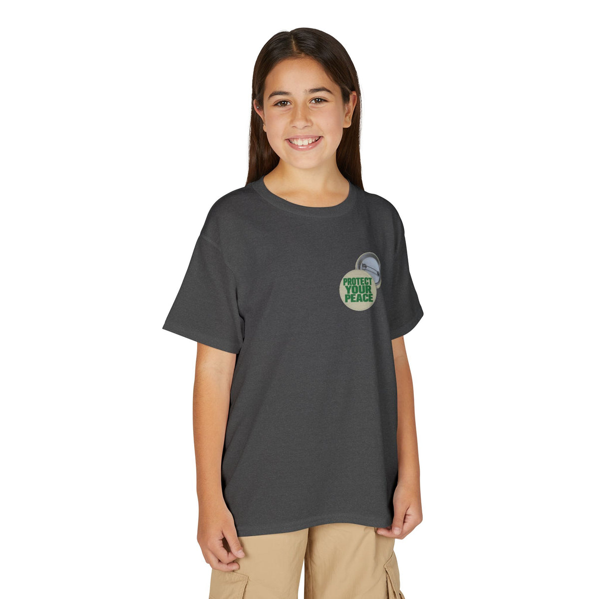 Youth T-Shirt — "Protect Your Peace" Button Graphic