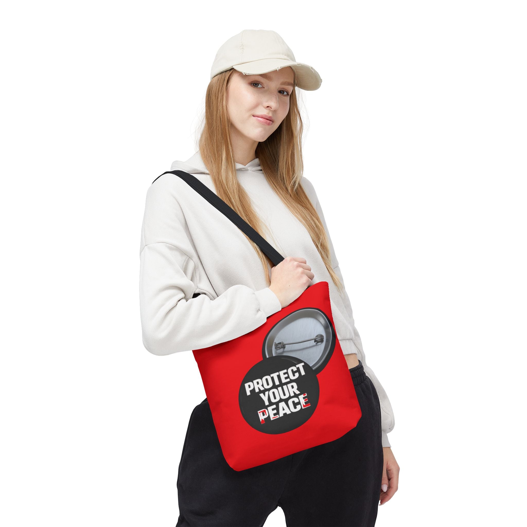 Tote Bag — "Protect Your Peace" Button Design All-Over Print Tote