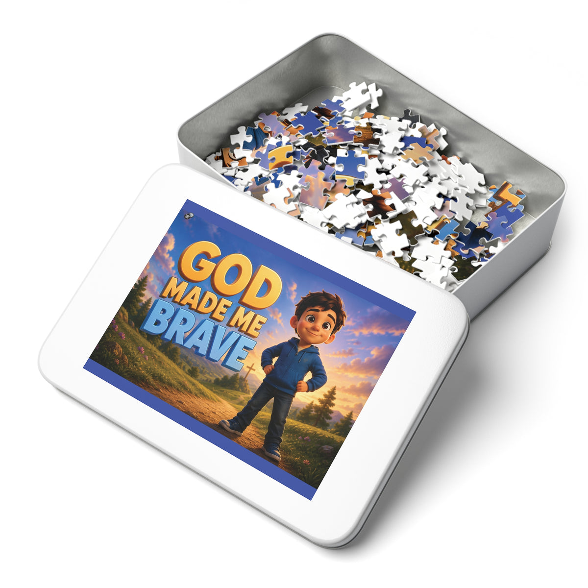 God Made Me Brave Kids Puzzle — 252-Piece Faith-Based Jigsaw with Tin
