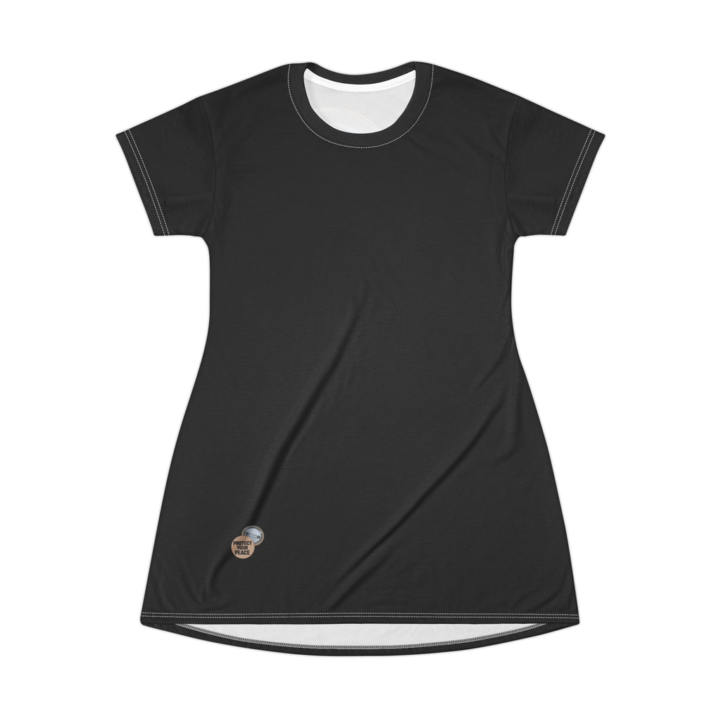 Protect Your Peace T-Shirt Dress — Casual AOP Dress with Badge Graphic
