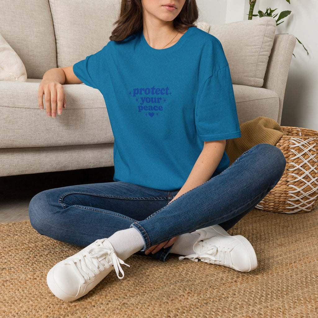 Protect Your Peace T-Shirt — Minimal Blue Self-Care Tee