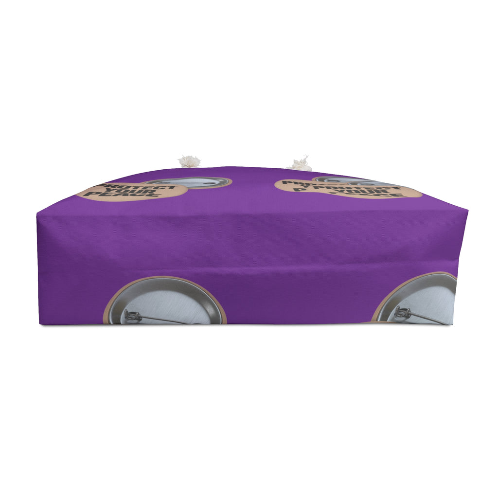 Protect Your Peace Weekender Bag – Purple Travel Tote with Button Badge Graphic